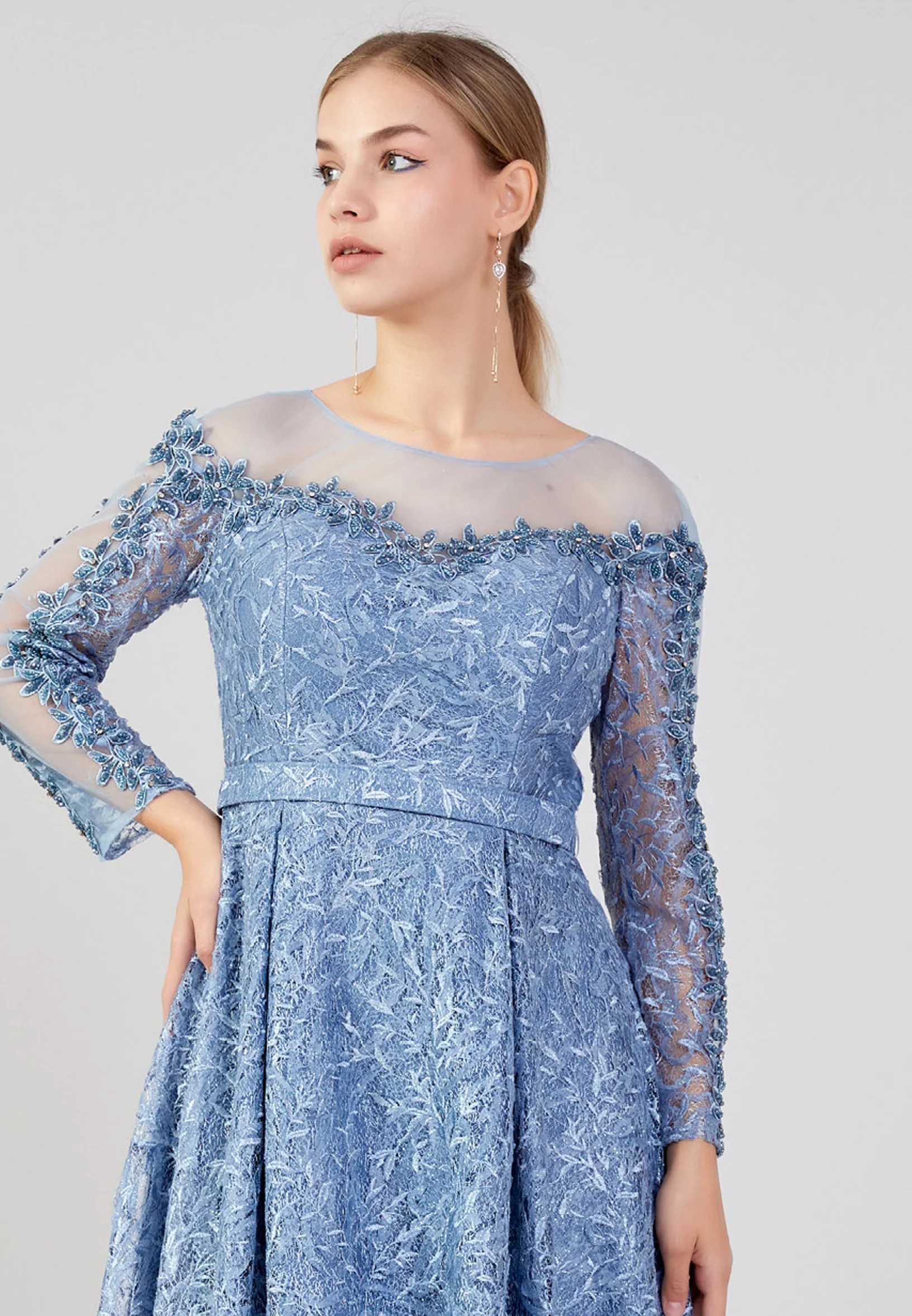 Long Sleeve Maxi Tulle Column Plus Size Prom Dress bql2421 - Image 16