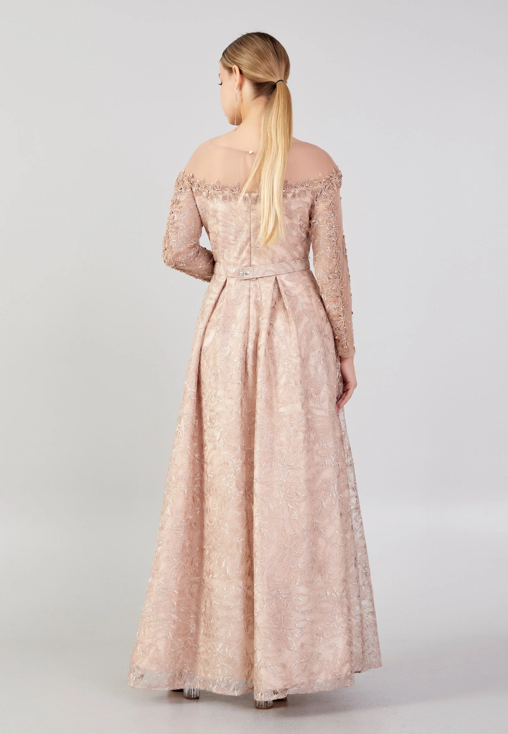 Long Sleeve Maxi Tulle Column Plus Size Prom Dress bql2421 - Image 2