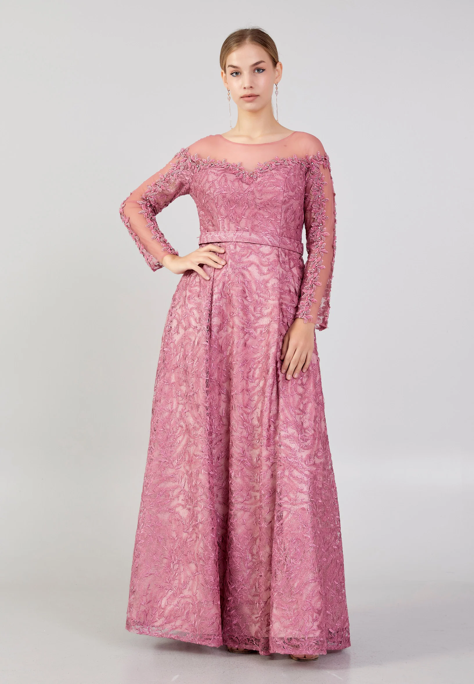 Long Sleeve Maxi Tulle Column Plus Size Prom Dress bql2421 - Image 21