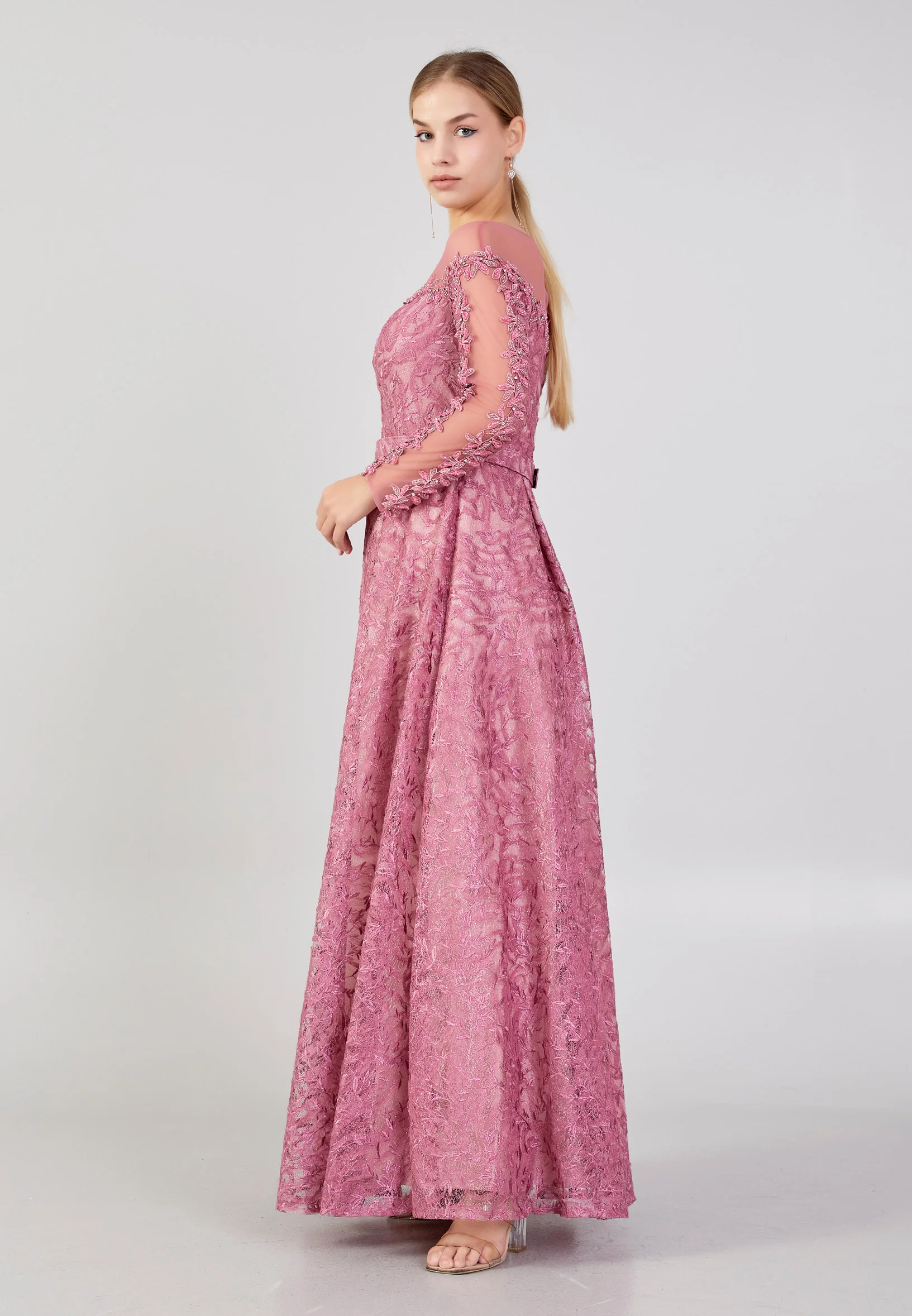 Long Sleeve Maxi Tulle Column Plus Size Prom Dress bql2421 - Image 23