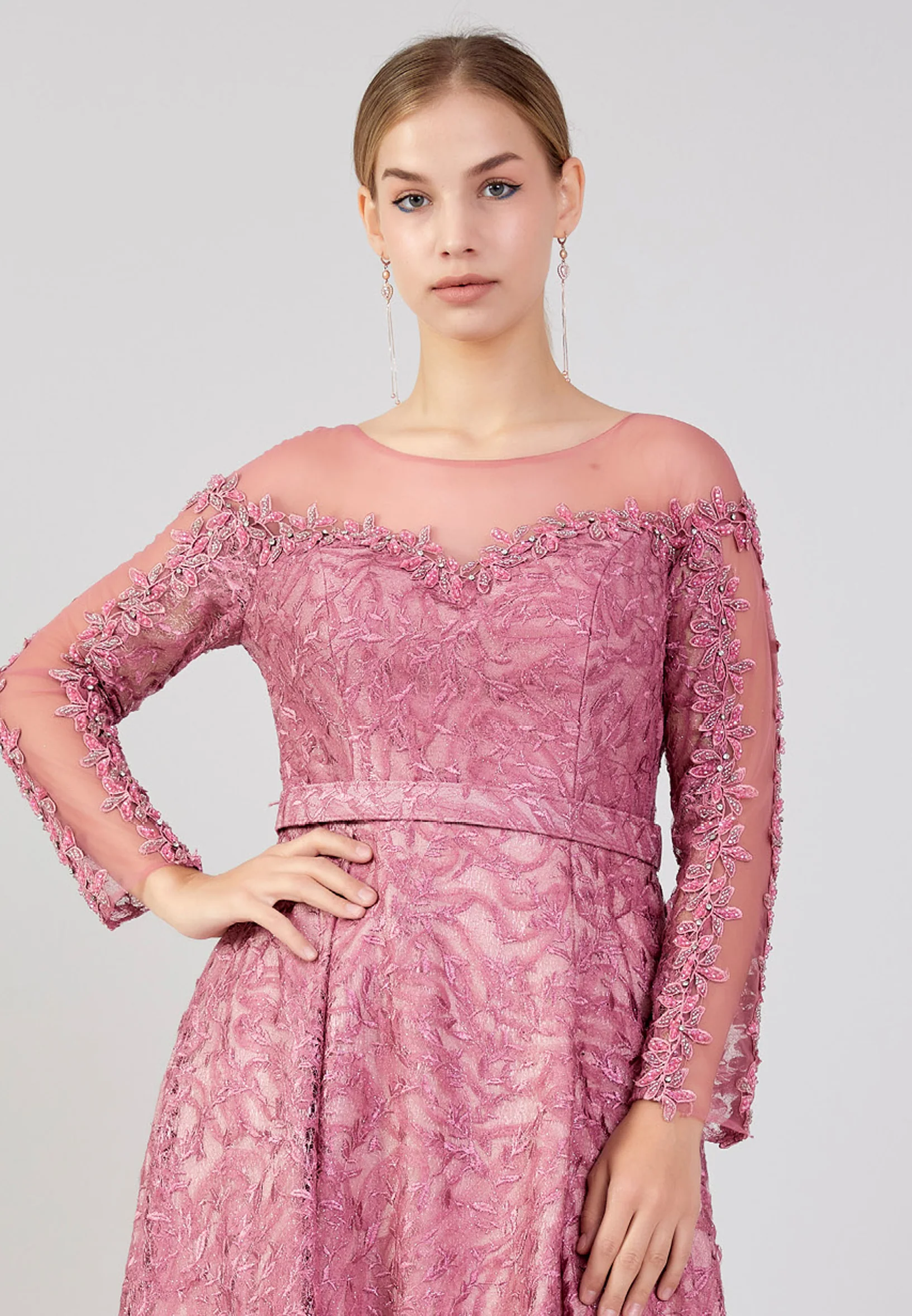 Long Sleeve Maxi Tulle Column Plus Size Prom Dress bql2421 - Image 24