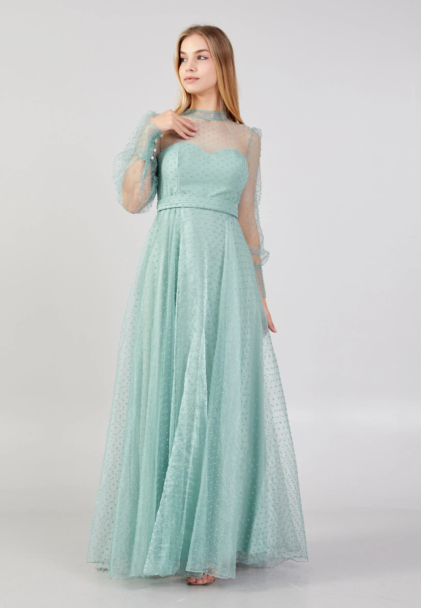 Long Sleeve Maxi Tulle Column Plus Size Wedding Guest Dress drd3054ab