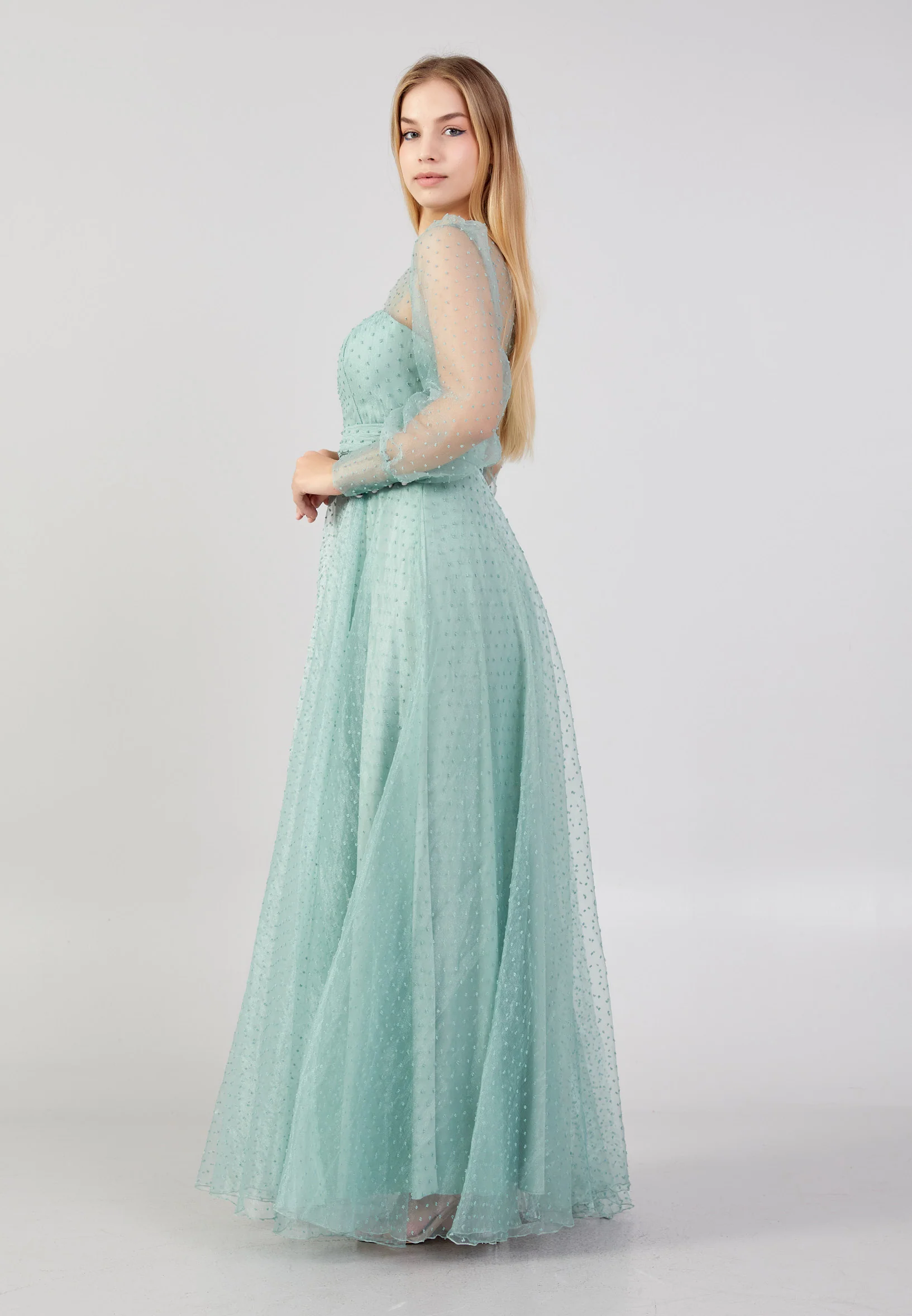 Long Sleeve Maxi Tulle Column Plus Size Wedding Guest Dress drd3054ab - Image 3