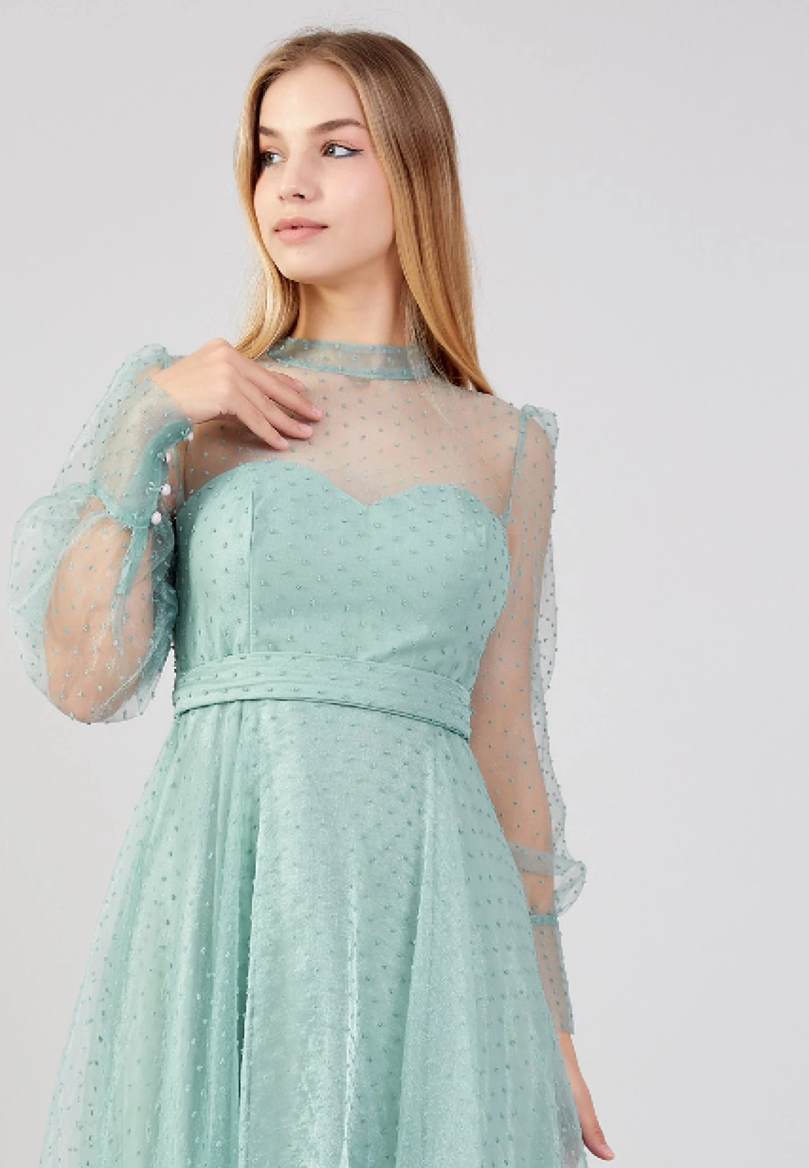 Long Sleeve Maxi Tulle Column Plus Size Wedding Guest Dress drd3054ab - Image 4