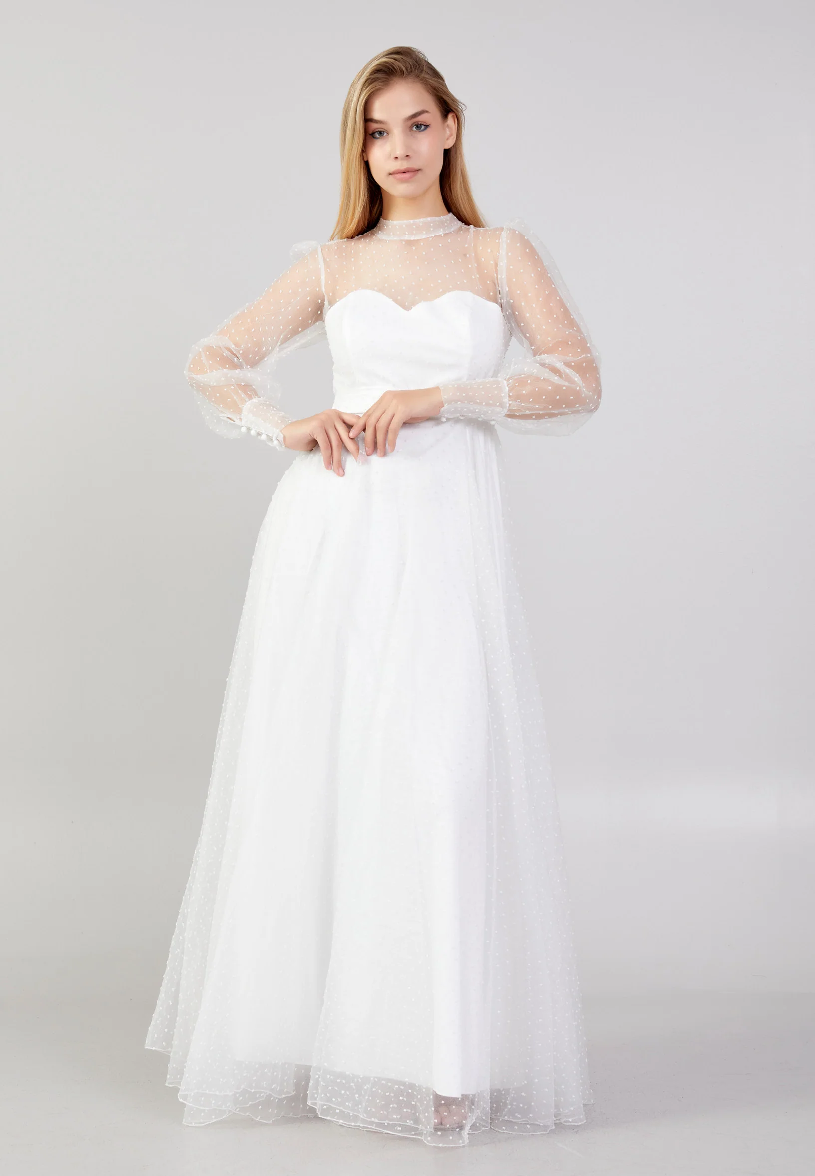 Long Sleeve Maxi Tulle Column Plus Size Wedding Guest Dress drd3054ab - Image 5