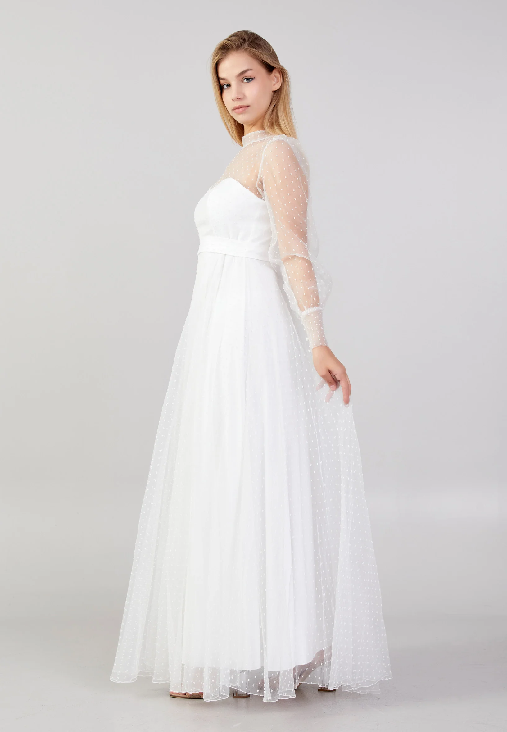 Long Sleeve Maxi Tulle Column Plus Size Wedding Guest Dress drd3054ab - Image 7