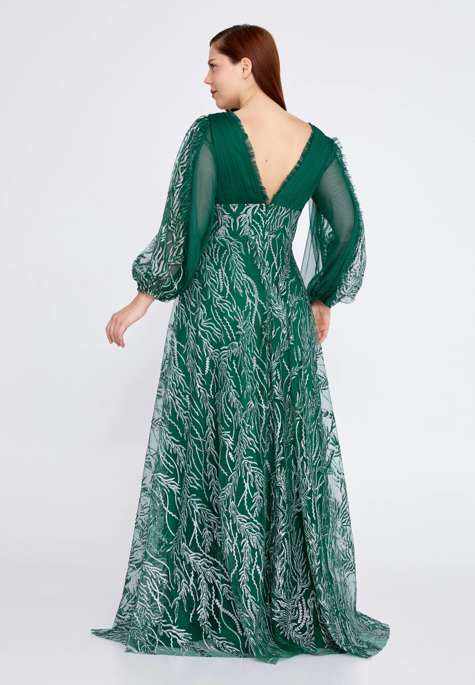 Long Sleeve Maxi Tulle Column Plus Size Wedding Guest Dress rmn3149-b - Image 10