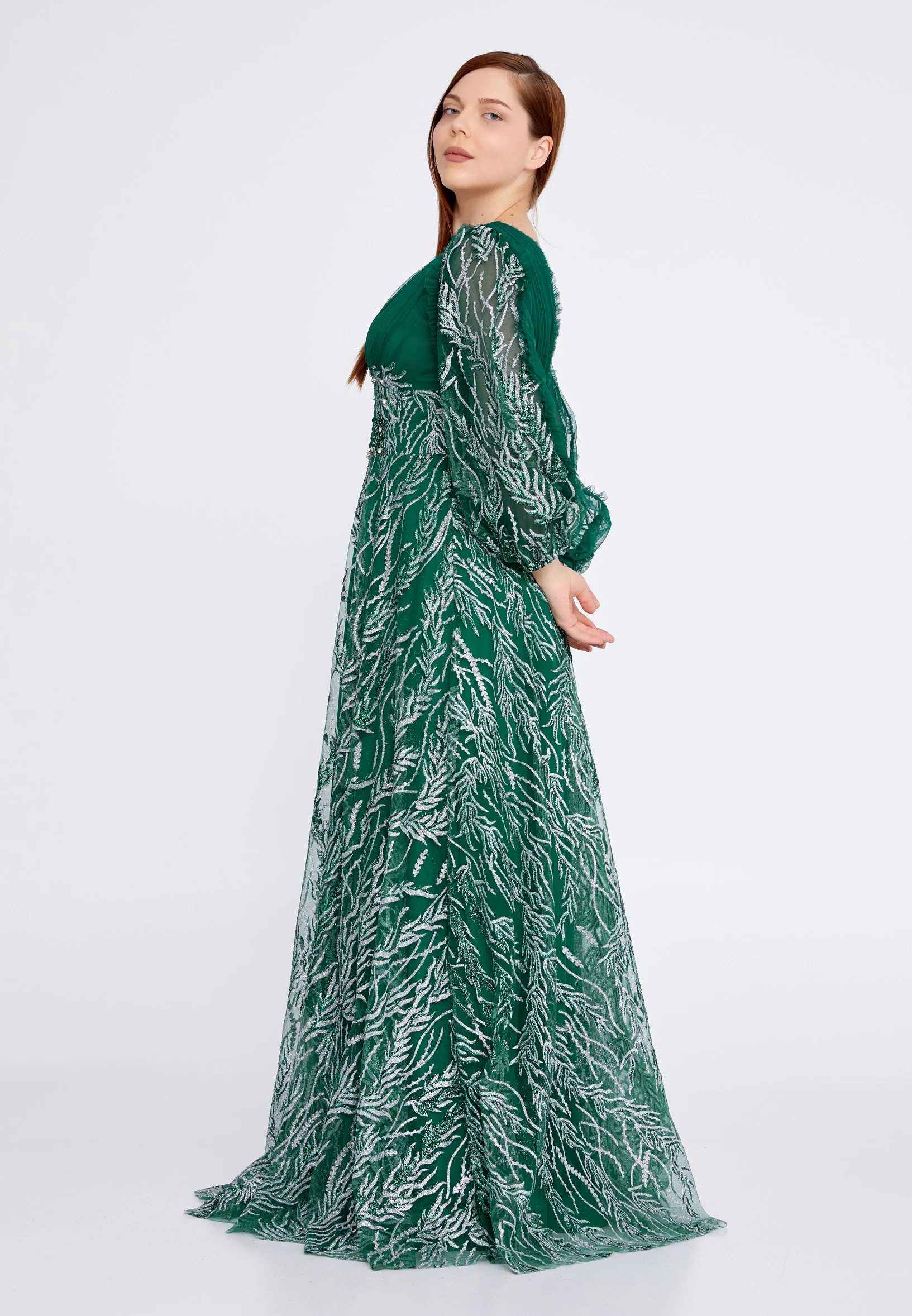 Long Sleeve Maxi Tulle Column Plus Size Wedding Guest Dress rmn3149-b - Image 11