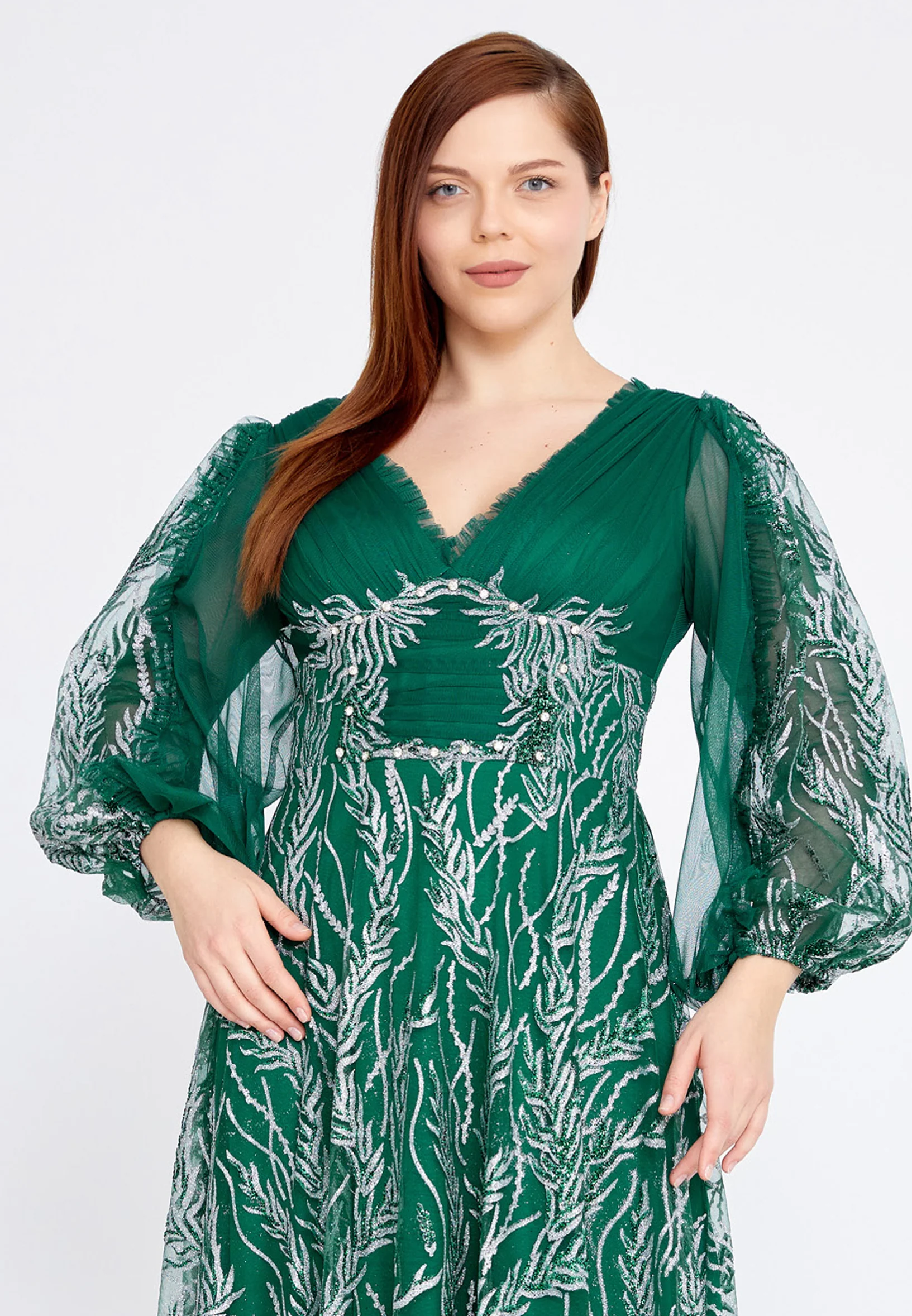 Long Sleeve Maxi Tulle Column Plus Size Wedding Guest Dress rmn3149-b - Image 12