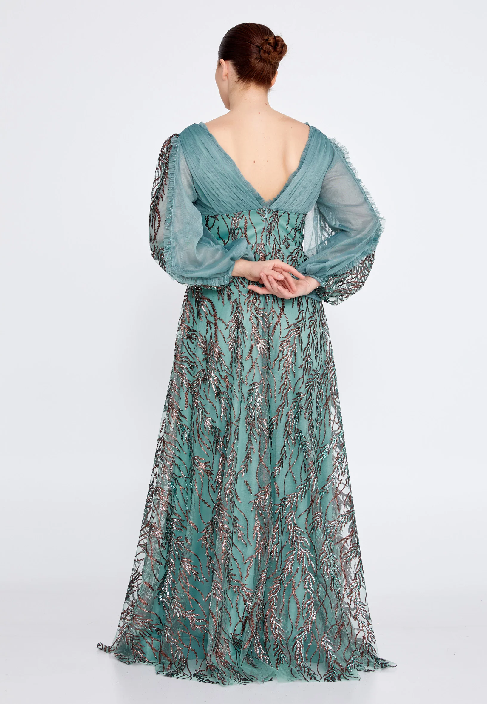 Long Sleeve Maxi Tulle Column Plus Size Wedding Guest Dress rmn3149-b - Image 18