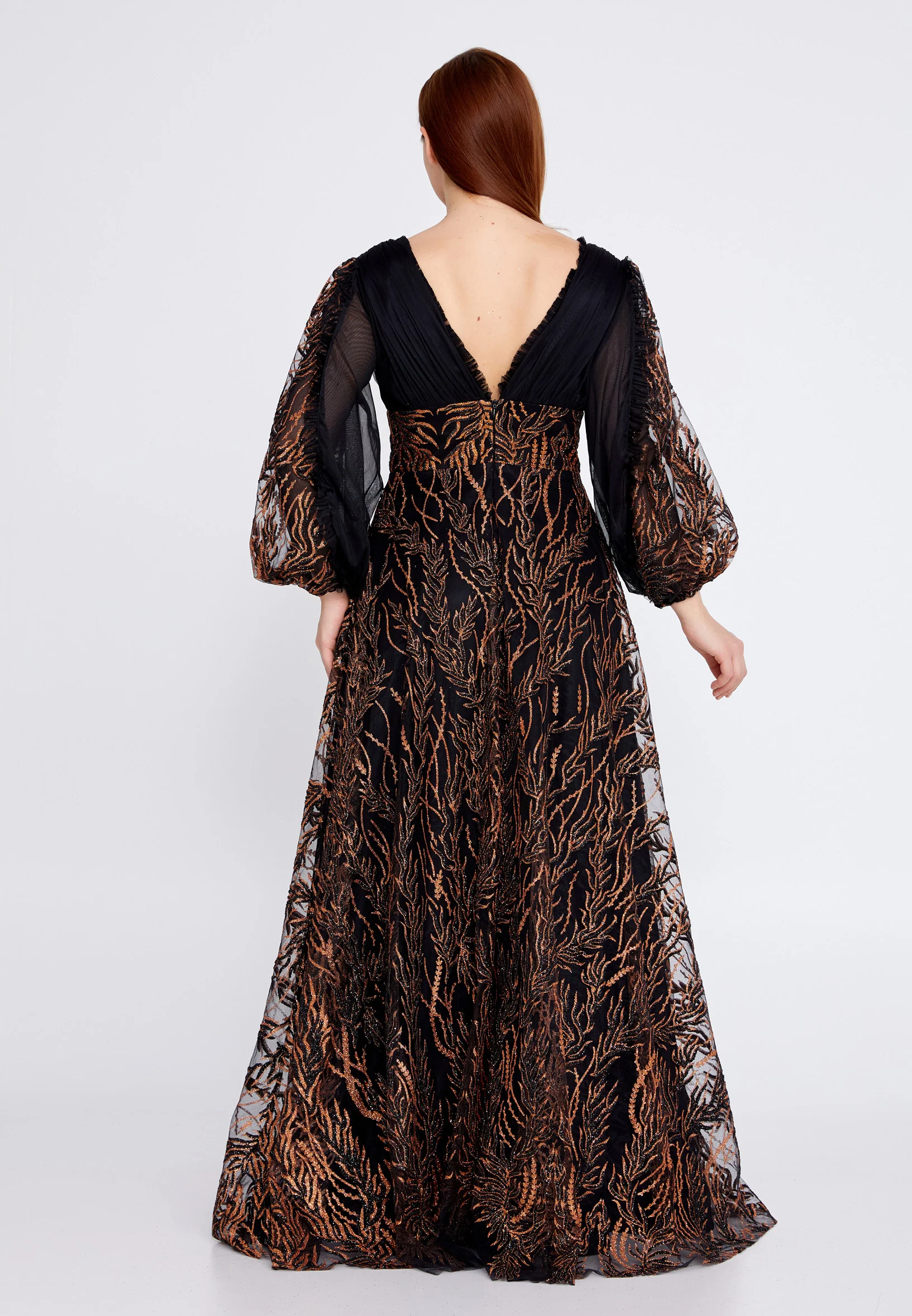 Long Sleeve Maxi Tulle Column Plus Size Wedding Guest Dress rmn3149-b - Image 2