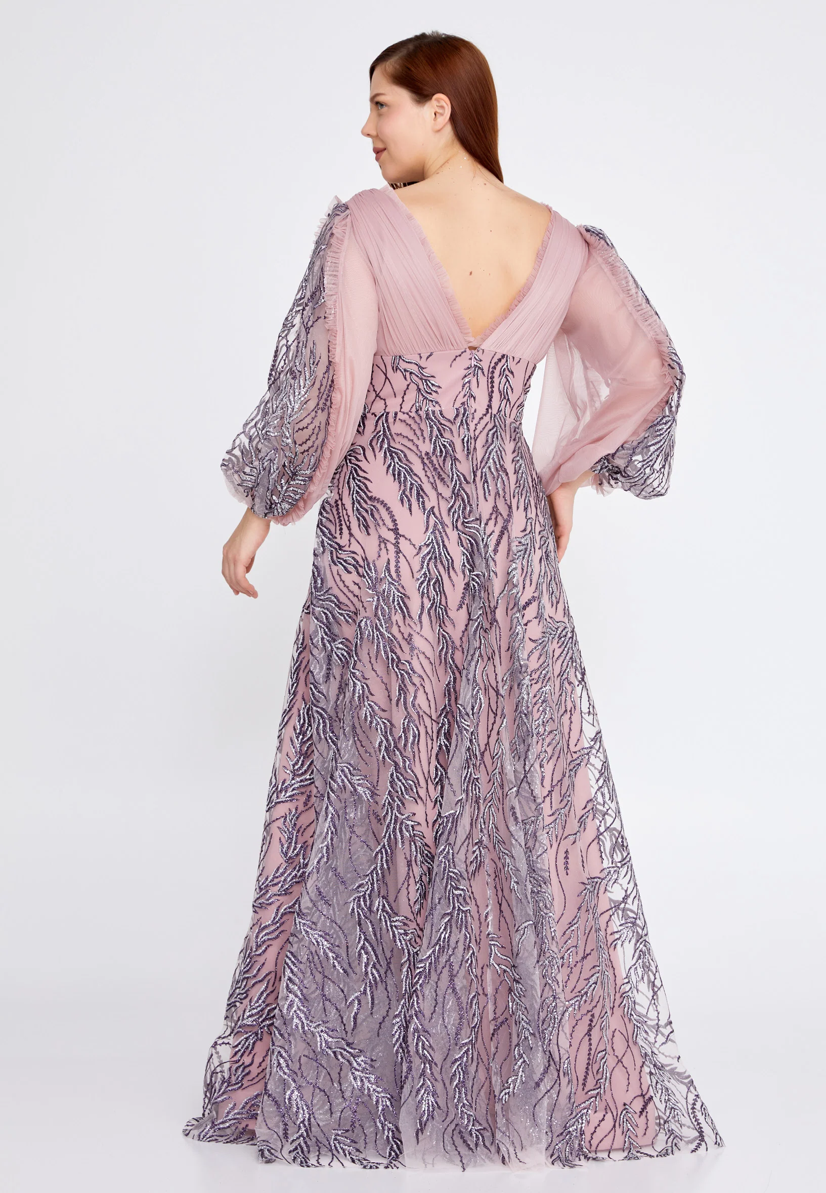 Long Sleeve Maxi Tulle Column Plus Size Wedding Guest Dress rmn3149-b - Image 22