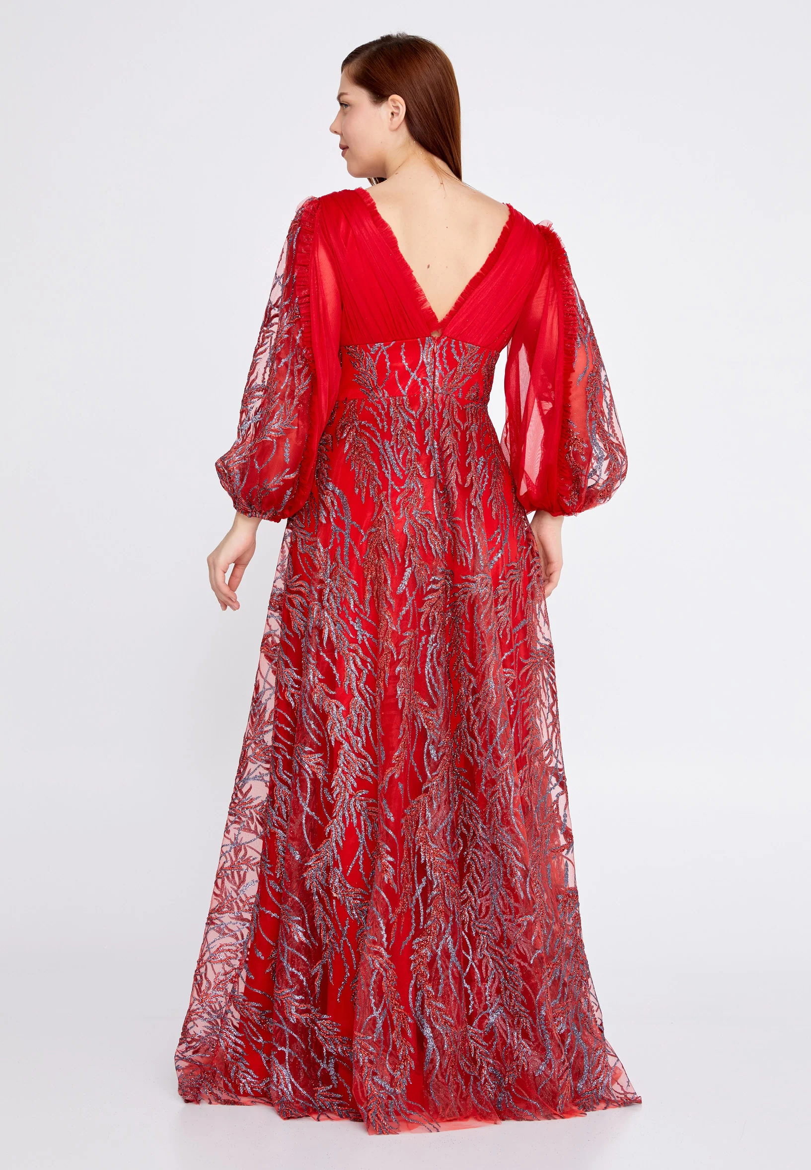 Long Sleeve Maxi Tulle Column Plus Size Wedding Guest Dress rmn3149-b - Image 26