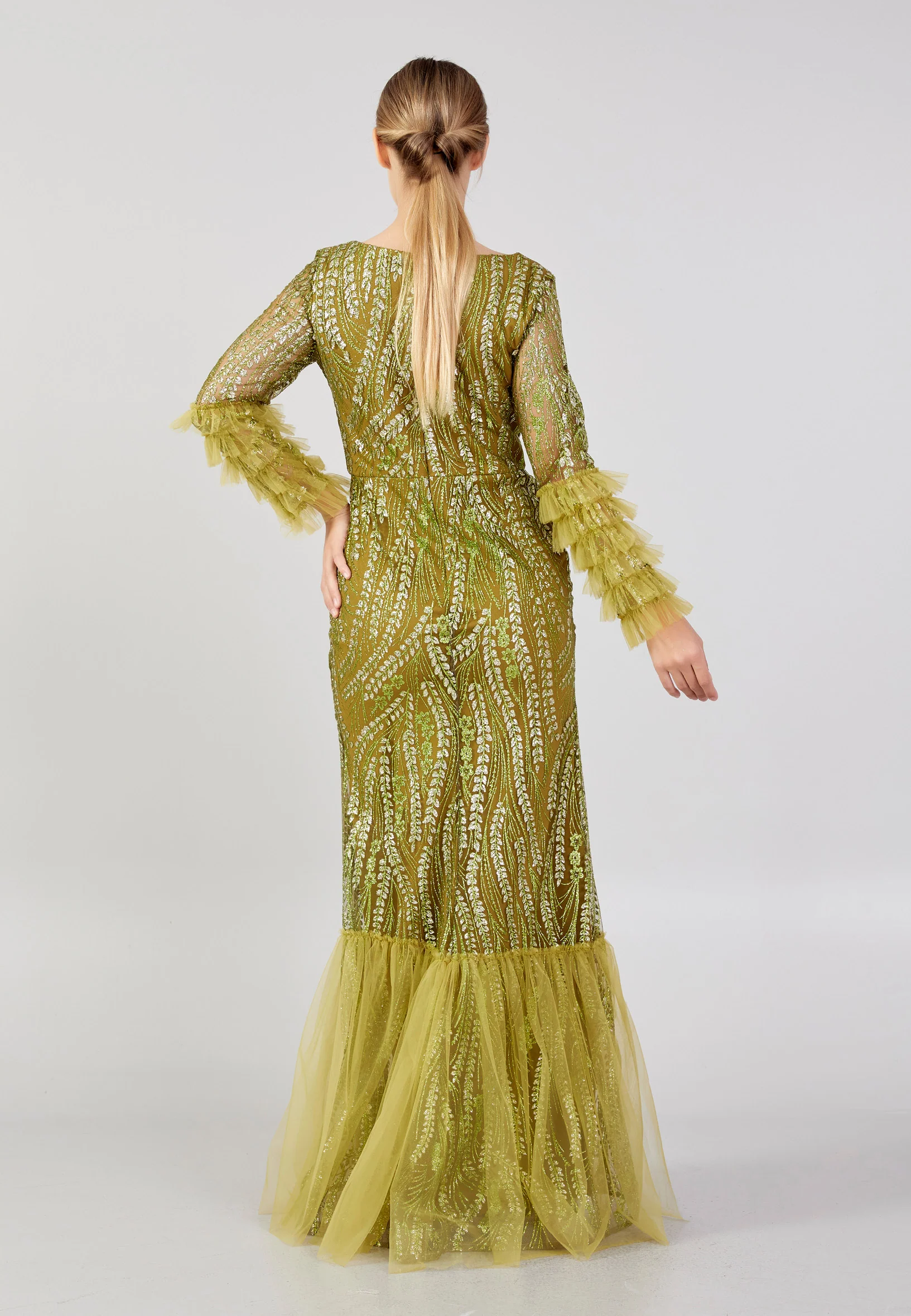 Long Sleeve Maxi Tulle Column Plus Size Wedding Guest Dress rmn3213-b - Image 26