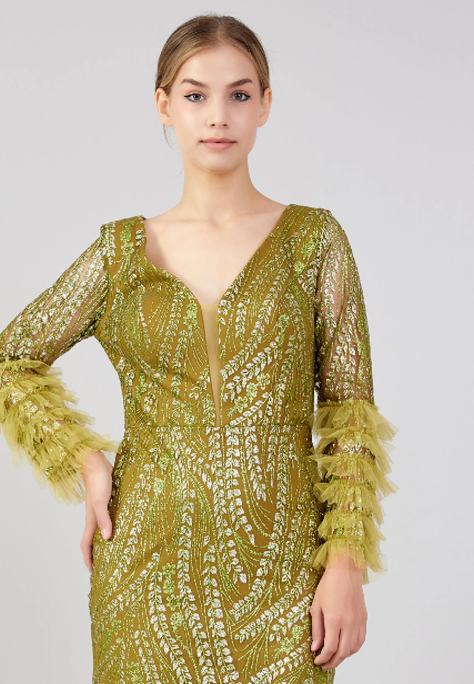 Long Sleeve Maxi Tulle Column Plus Size Wedding Guest Dress rmn3213-b - Image 28