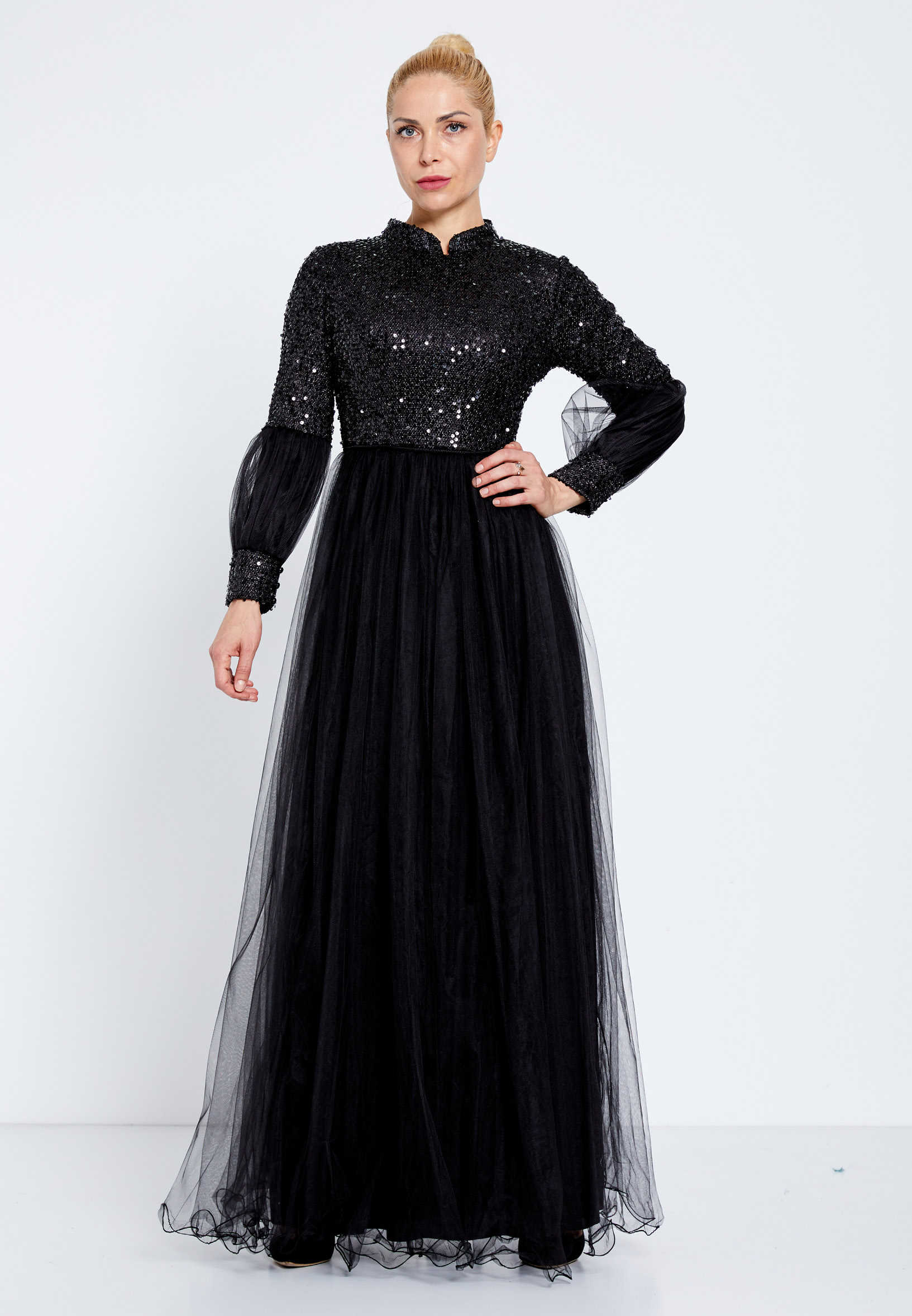 Long Sleeve Maxi Tulle Column Regular Evening Dress efl20247