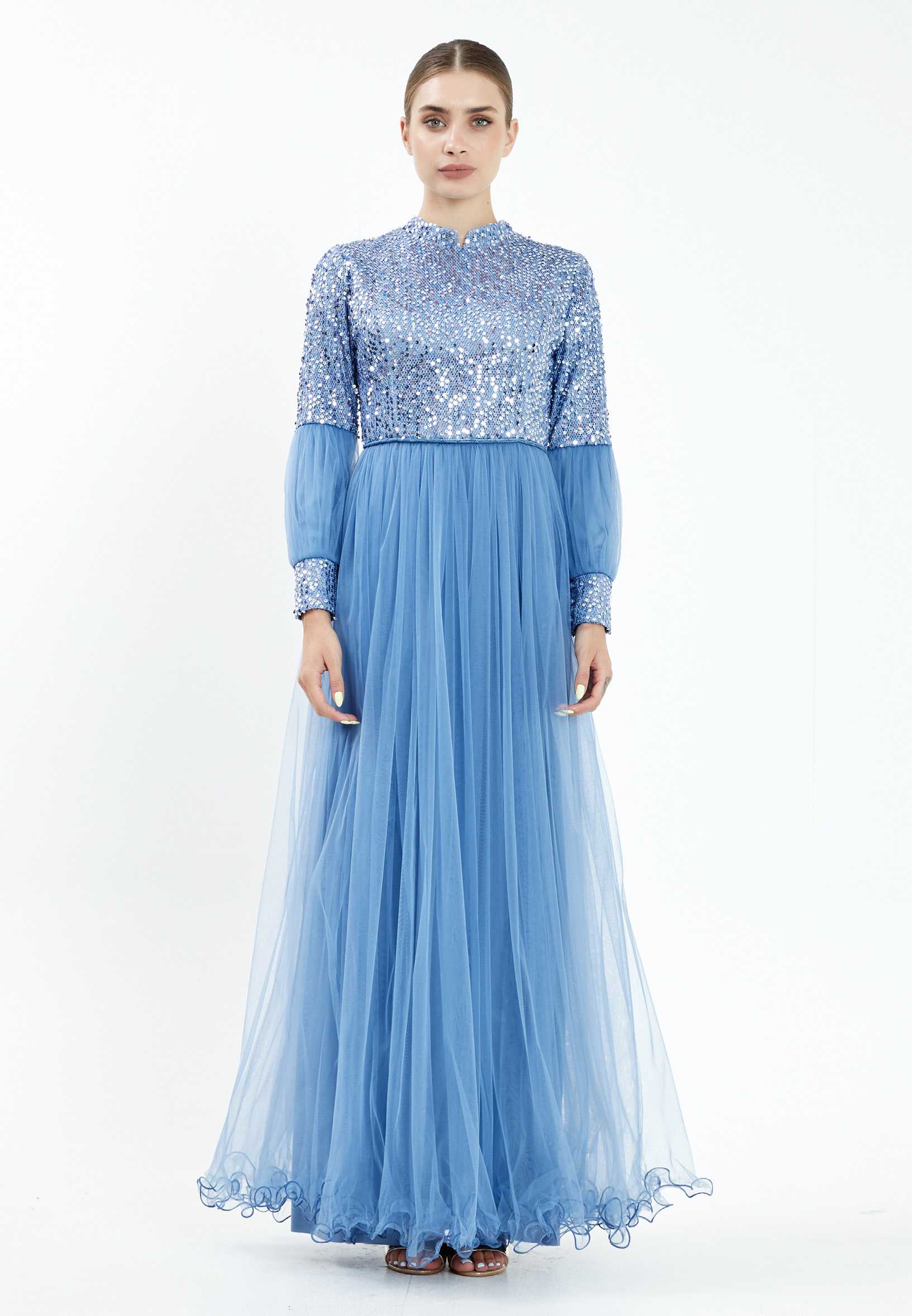 Long Sleeve Maxi Tulle Column Regular Evening Dress efl20247 - Image 13