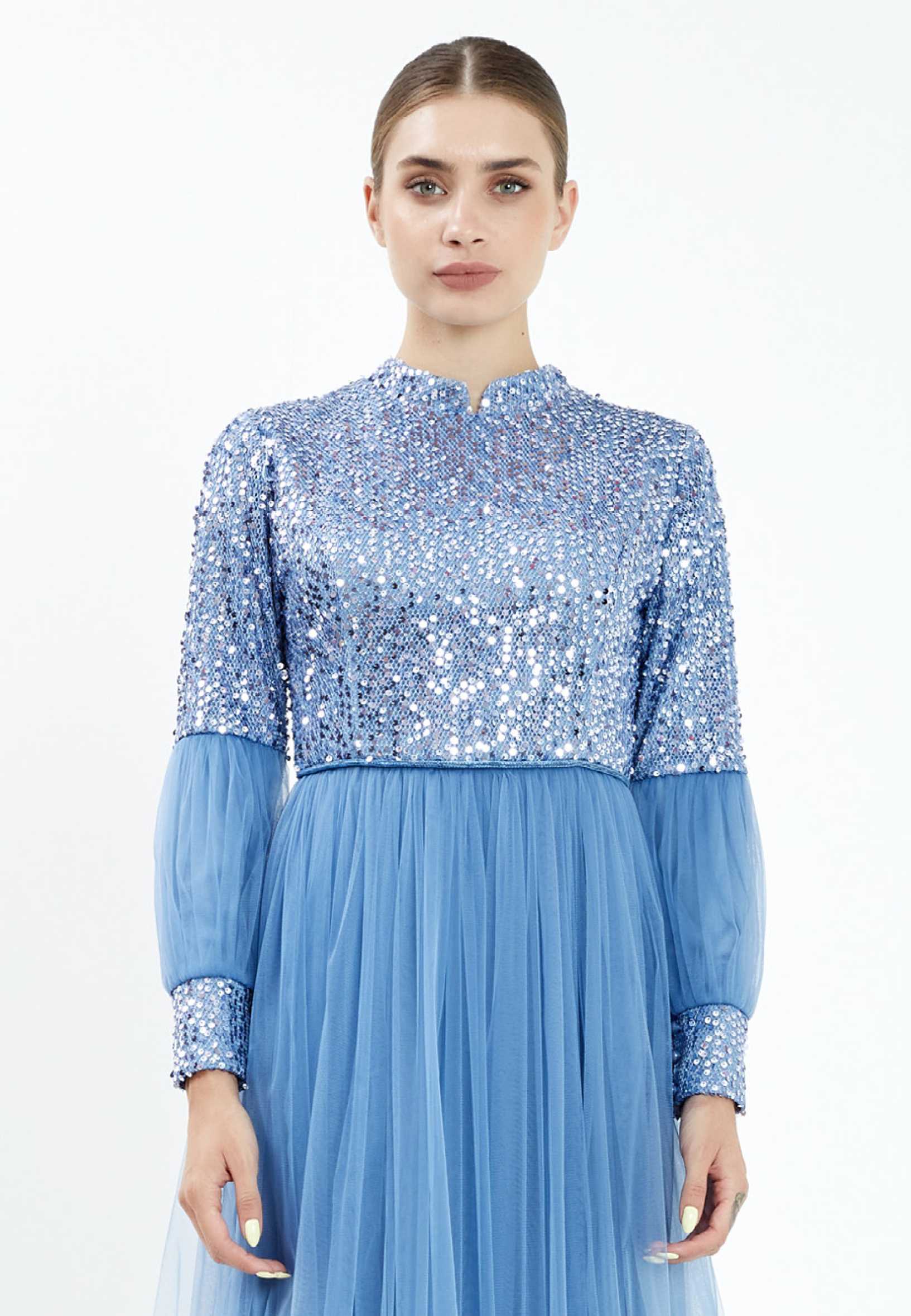Long Sleeve Maxi Tulle Column Regular Evening Dress efl20247 - Image 16