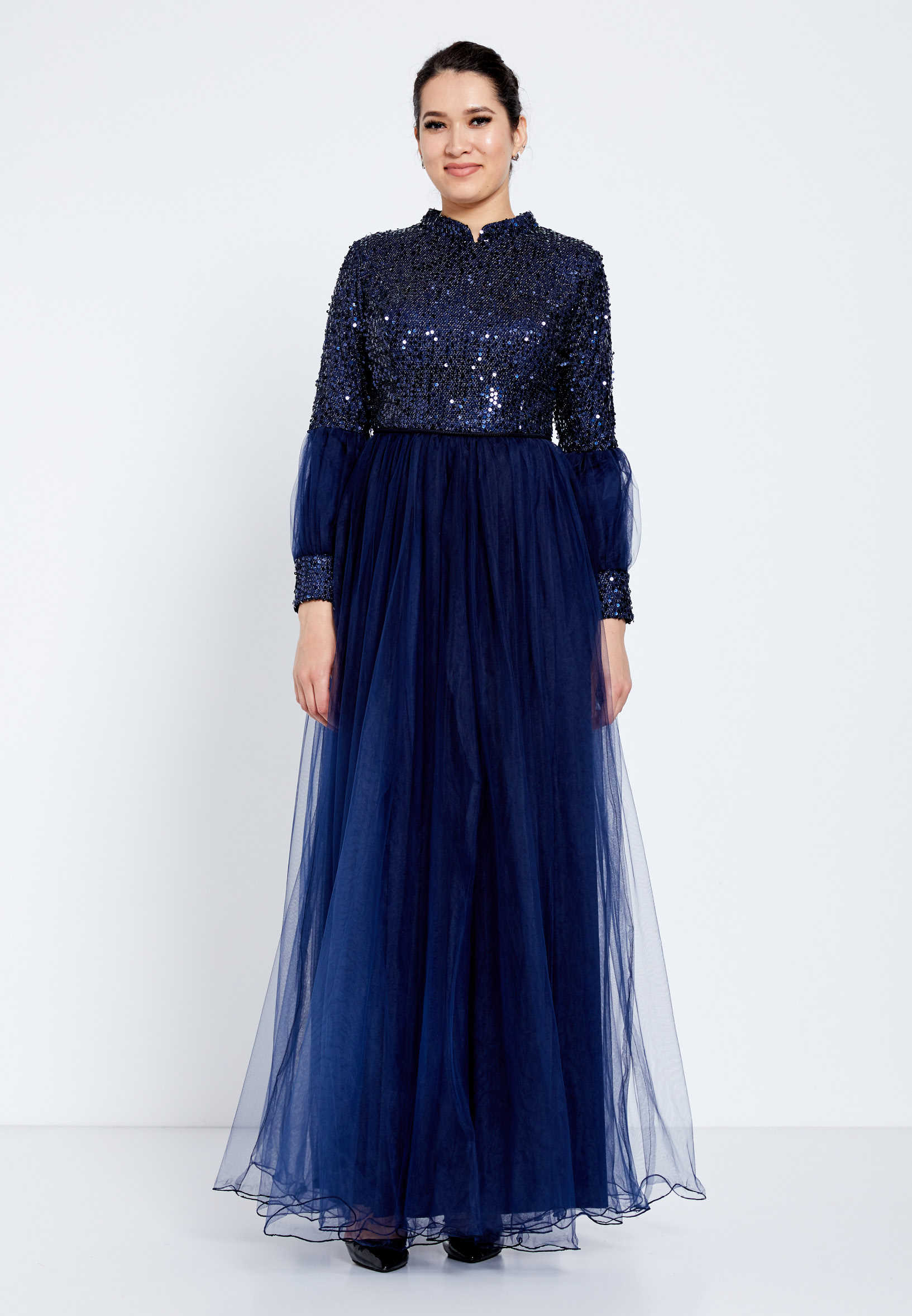 Long Sleeve Maxi Tulle Column Regular Evening Dress efl20247 - Image 17