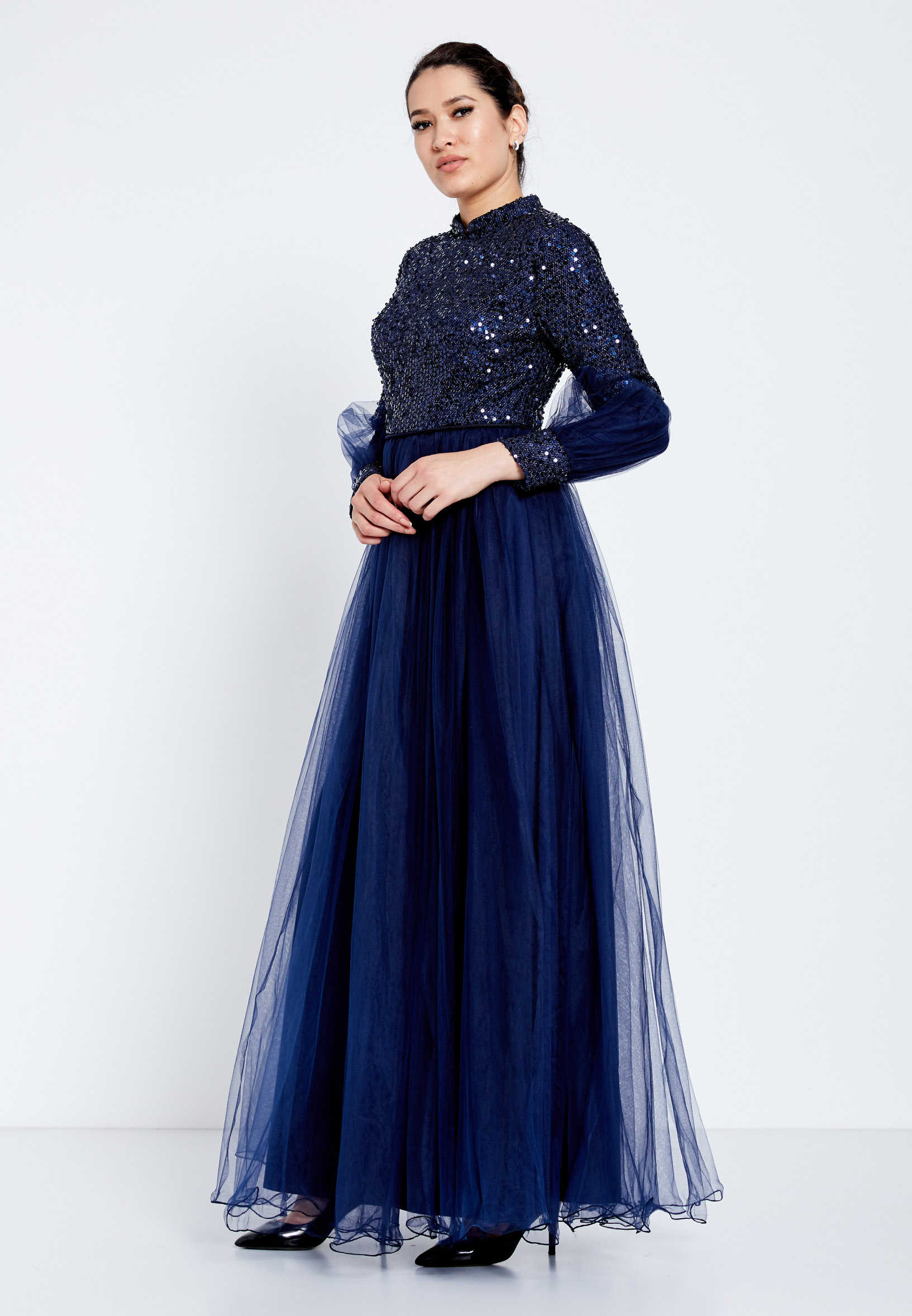 Long Sleeve Maxi Tulle Column Regular Evening Dress efl20247 - Image 19