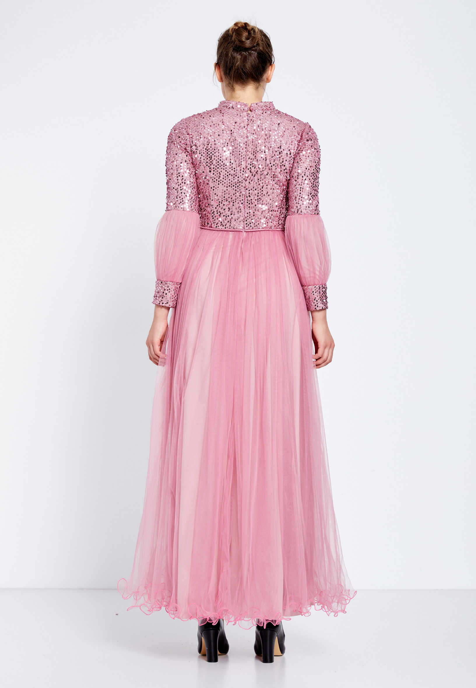 Long Sleeve Maxi Tulle Column Regular Evening Dress efl20247 - Image 22