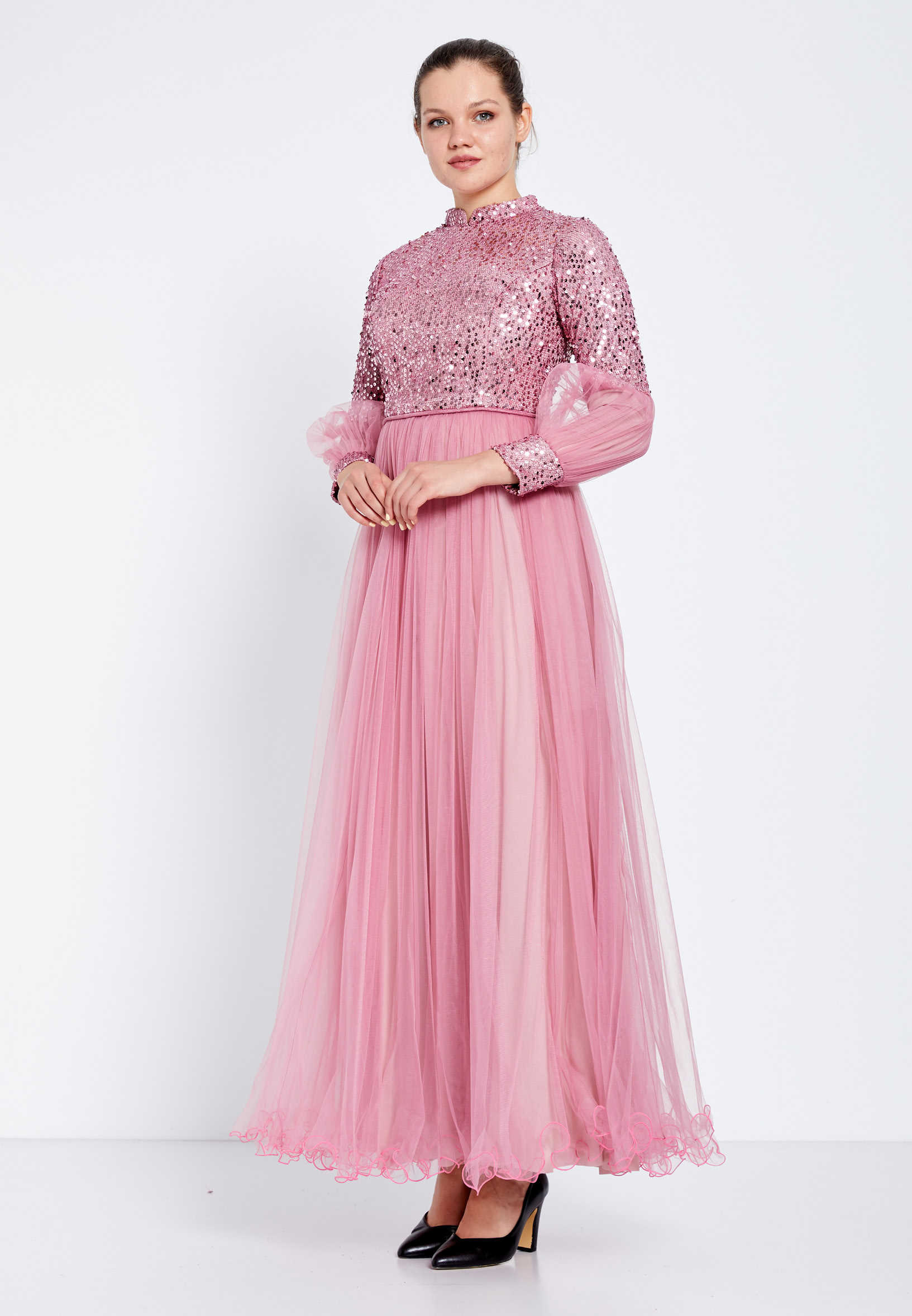 Long Sleeve Maxi Tulle Column Regular Evening Dress efl20247 - Image 23