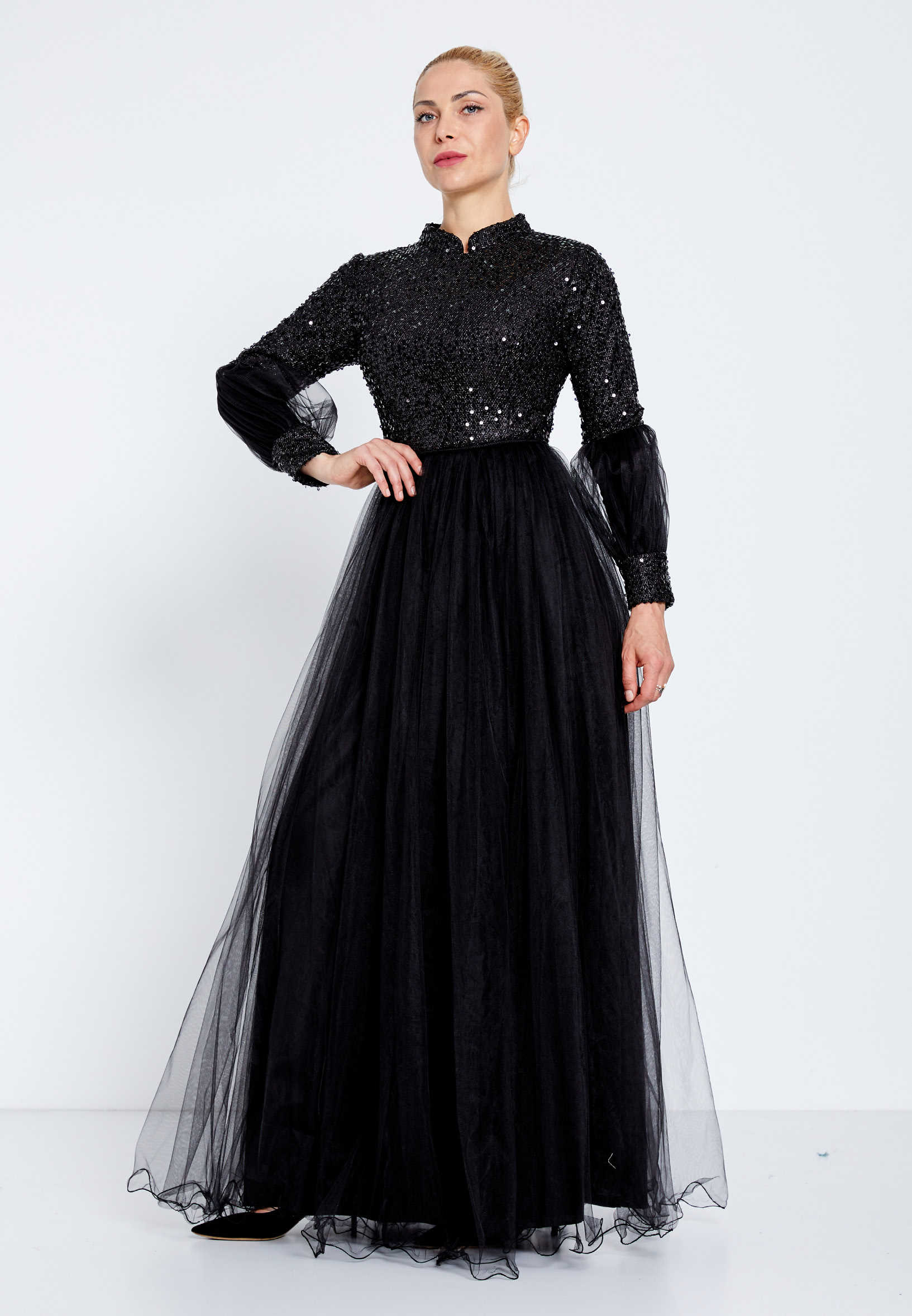 Long Sleeve Maxi Tulle Column Regular Evening Dress efl20247 - Image 3