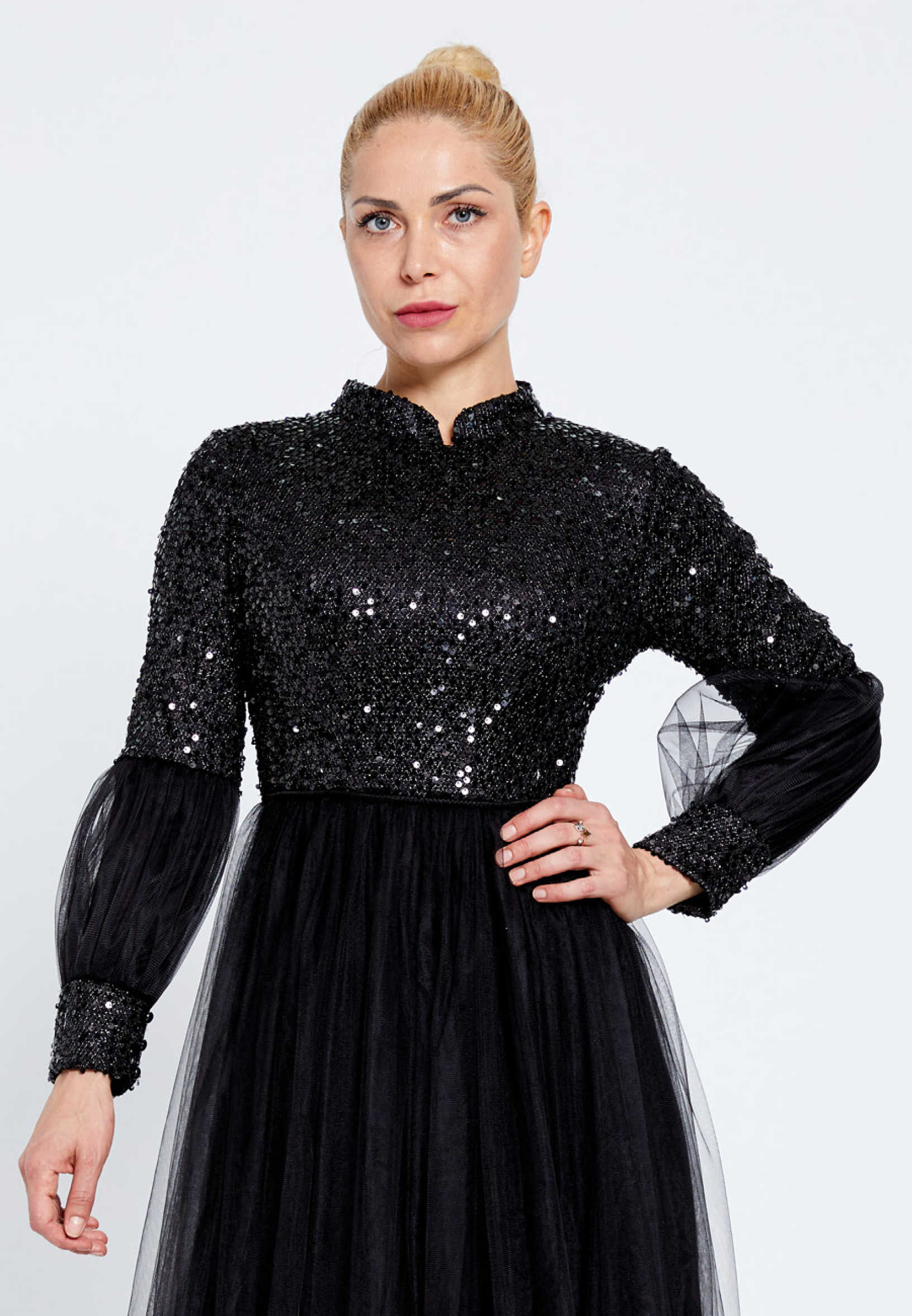 Long Sleeve Maxi Tulle Column Regular Evening Dress efl20247 - Image 4