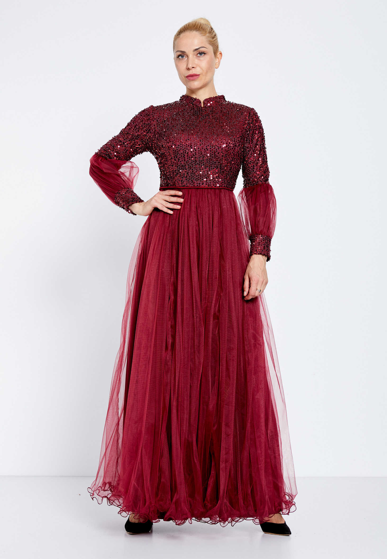 Long Sleeve Maxi Tulle Column Regular Evening Dress efl20247 - Image 5