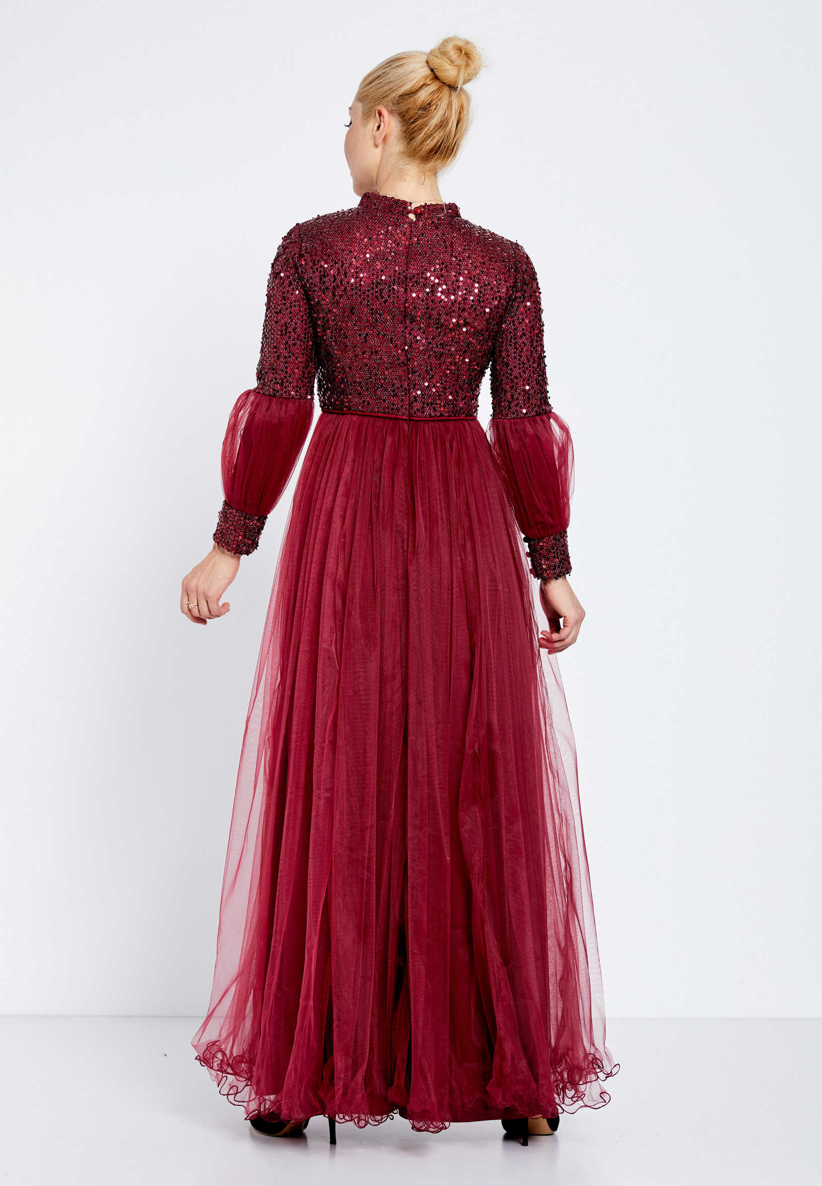 Long Sleeve Maxi Tulle Column Regular Evening Dress efl20247 - Image 6