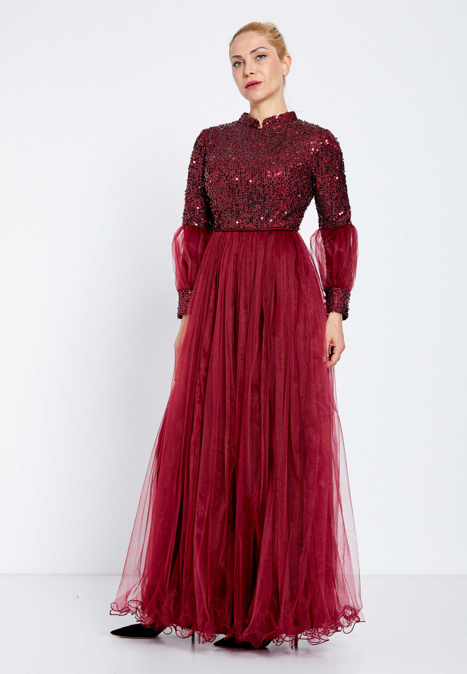 Long Sleeve Maxi Tulle Column Regular Evening Dress efl20247 - Image 7