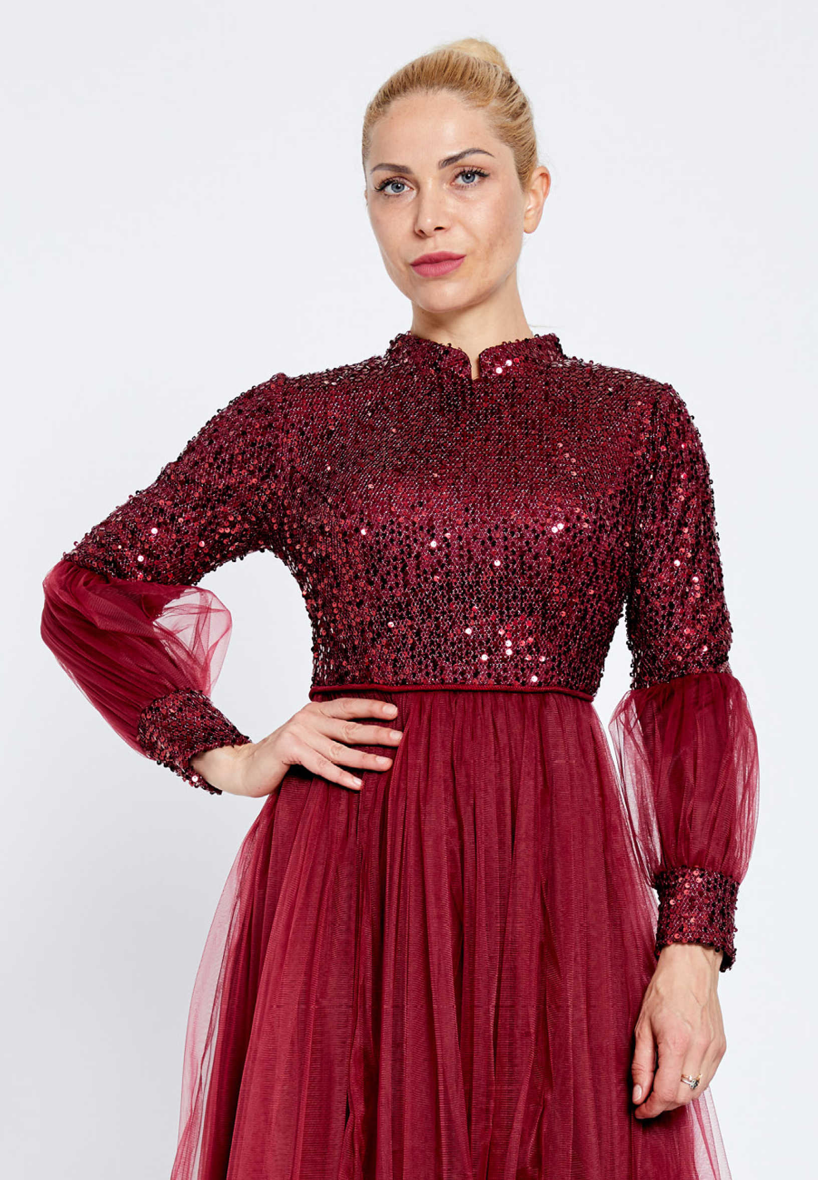 Long Sleeve Maxi Tulle Column Regular Evening Dress efl20247 - Image 8