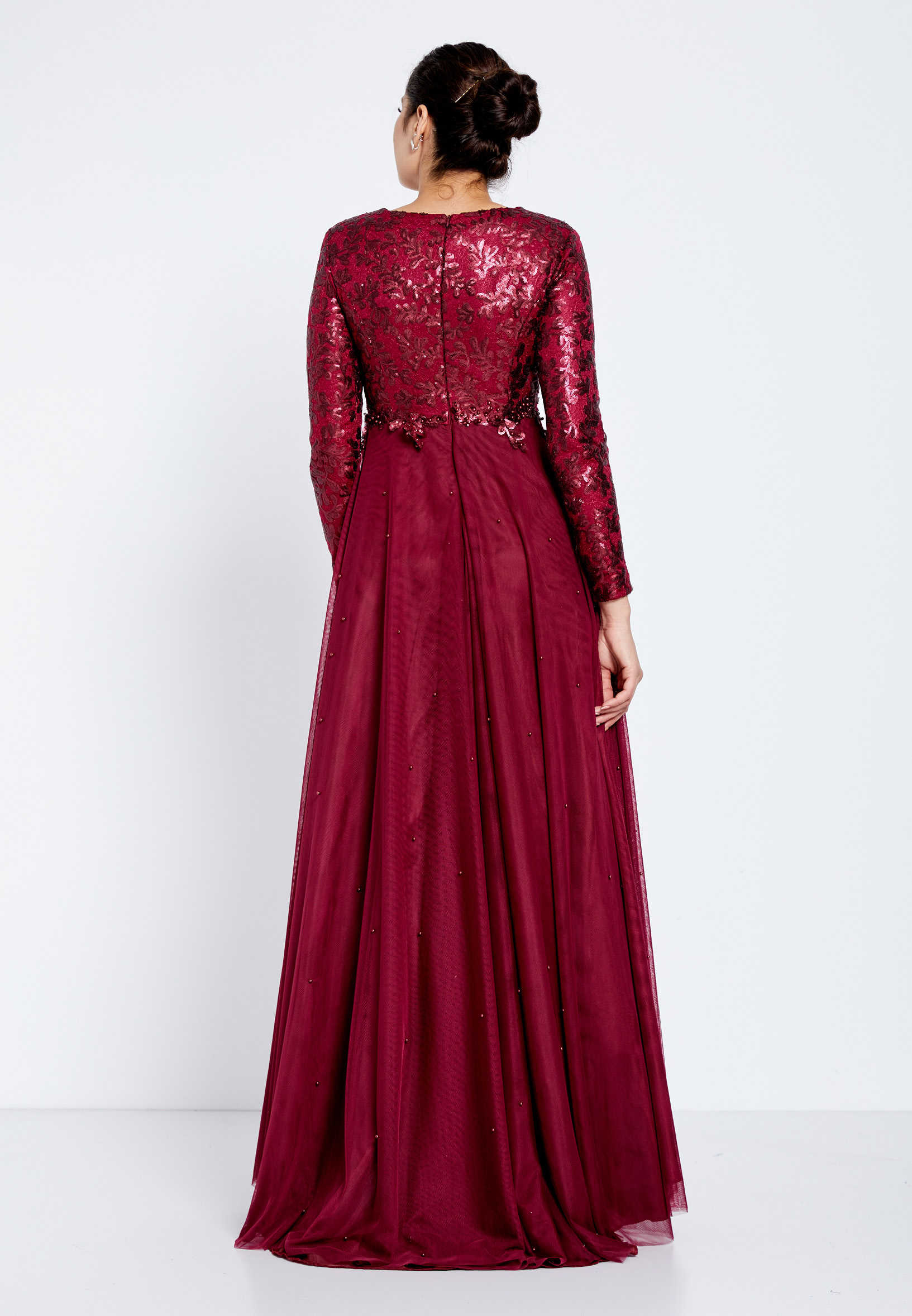 Long Sleeve Maxi Tulle Column Regular Evening Dress efl7106 - Image 2