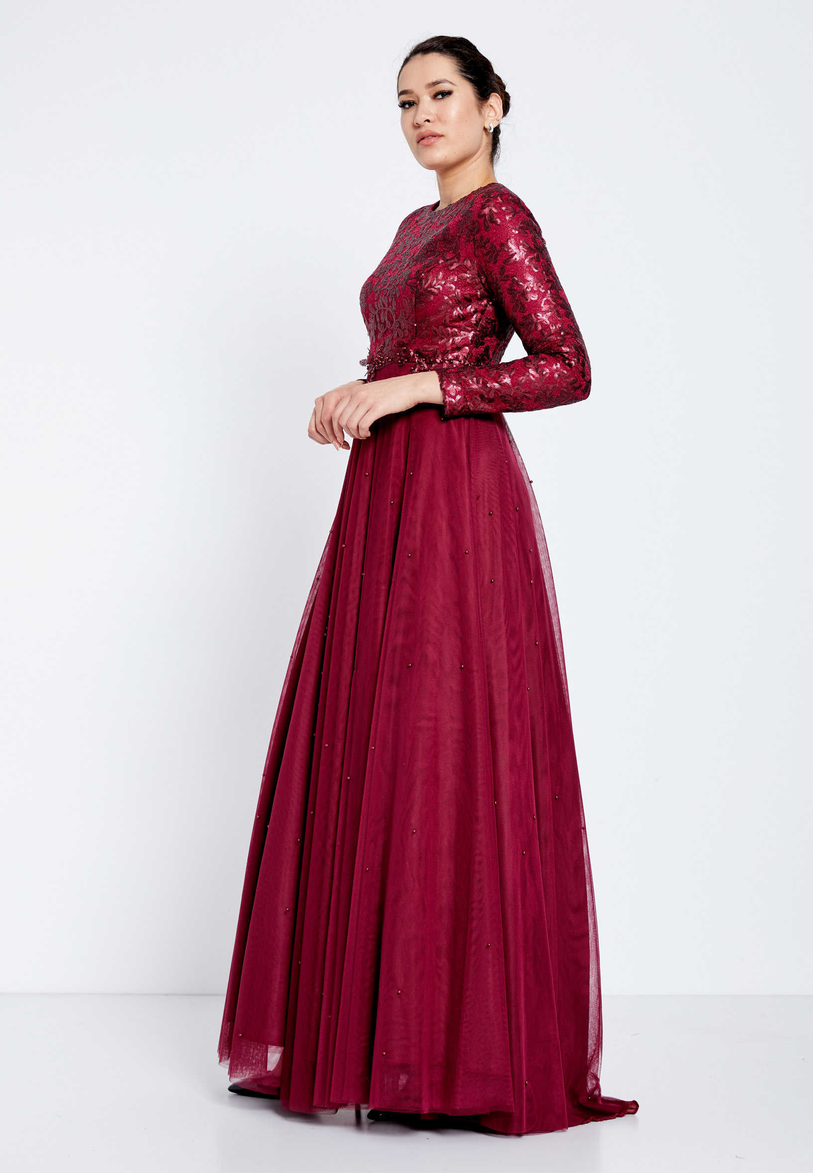 Long Sleeve Maxi Tulle Column Regular Evening Dress efl7106 - Image 3