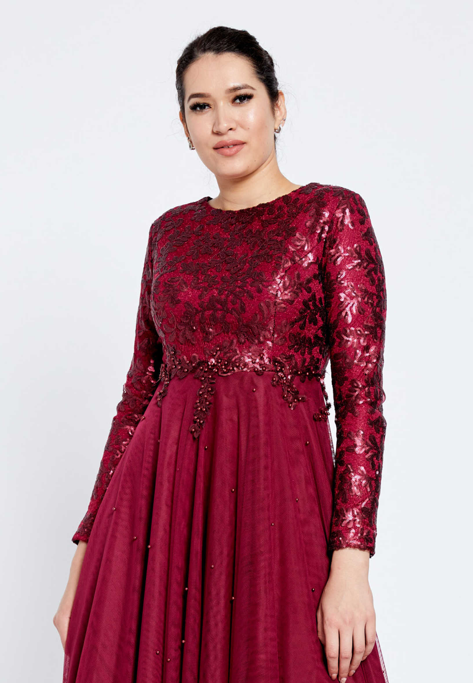 Long Sleeve Maxi Tulle Column Regular Evening Dress efl7106 - Image 4