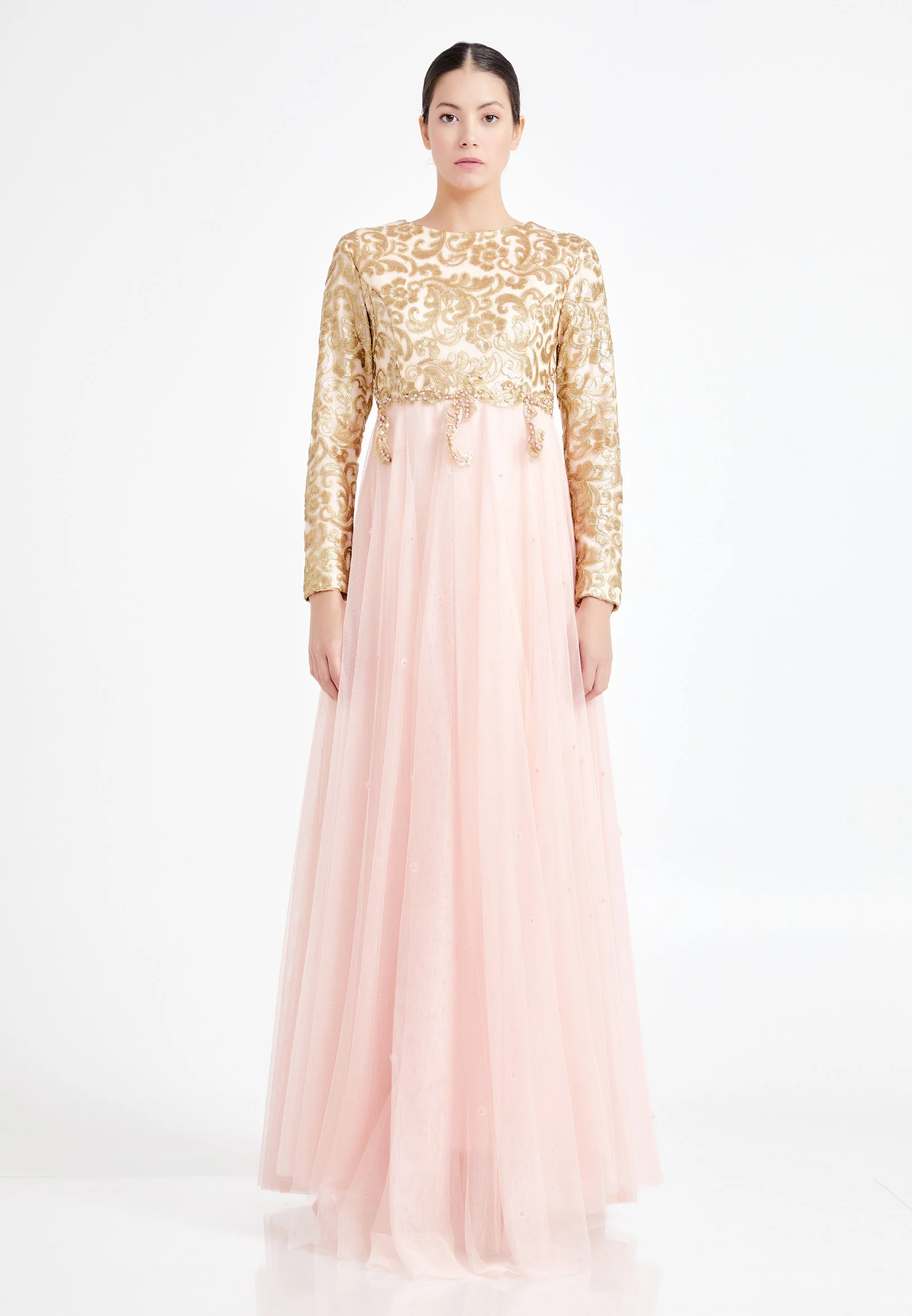 Long Sleeve Maxi Tulle Column Regular Evening Dress efl7106 - Image 5