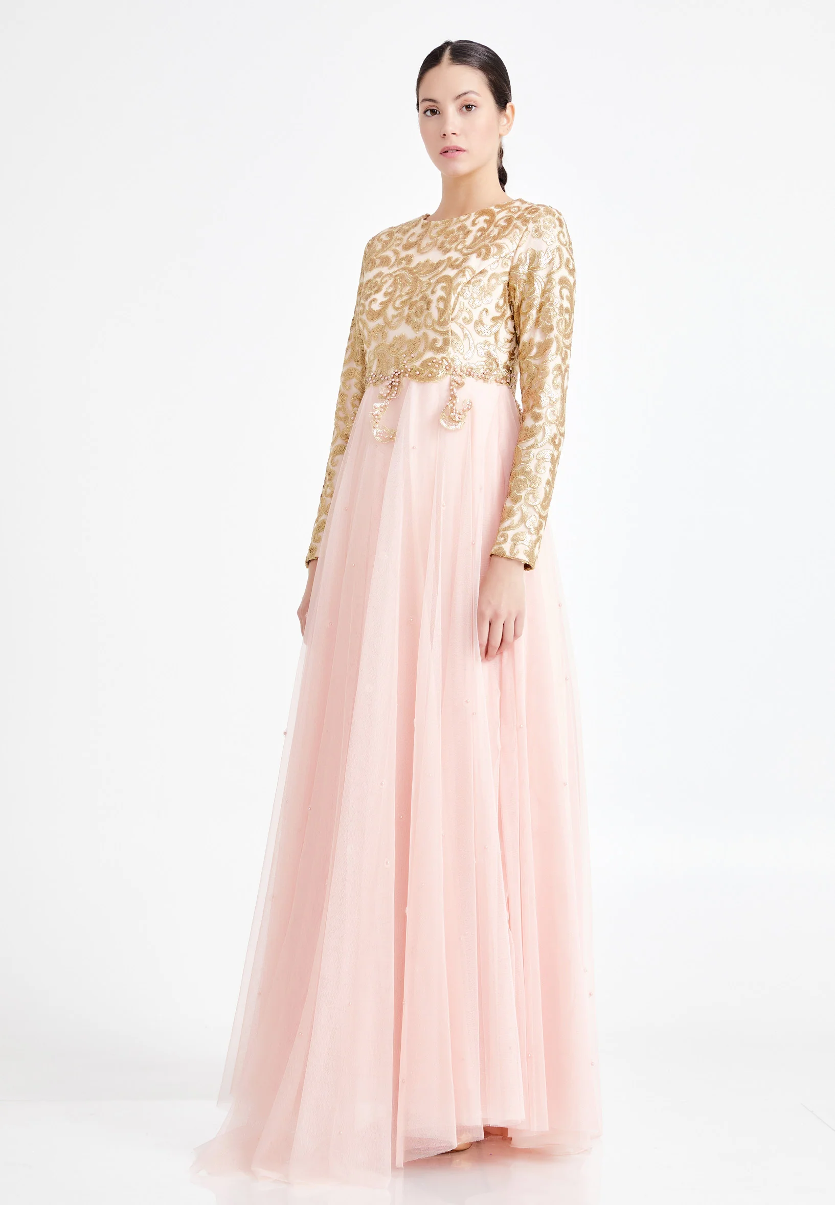Long Sleeve Maxi Tulle Column Regular Evening Dress efl7106 - Image 7