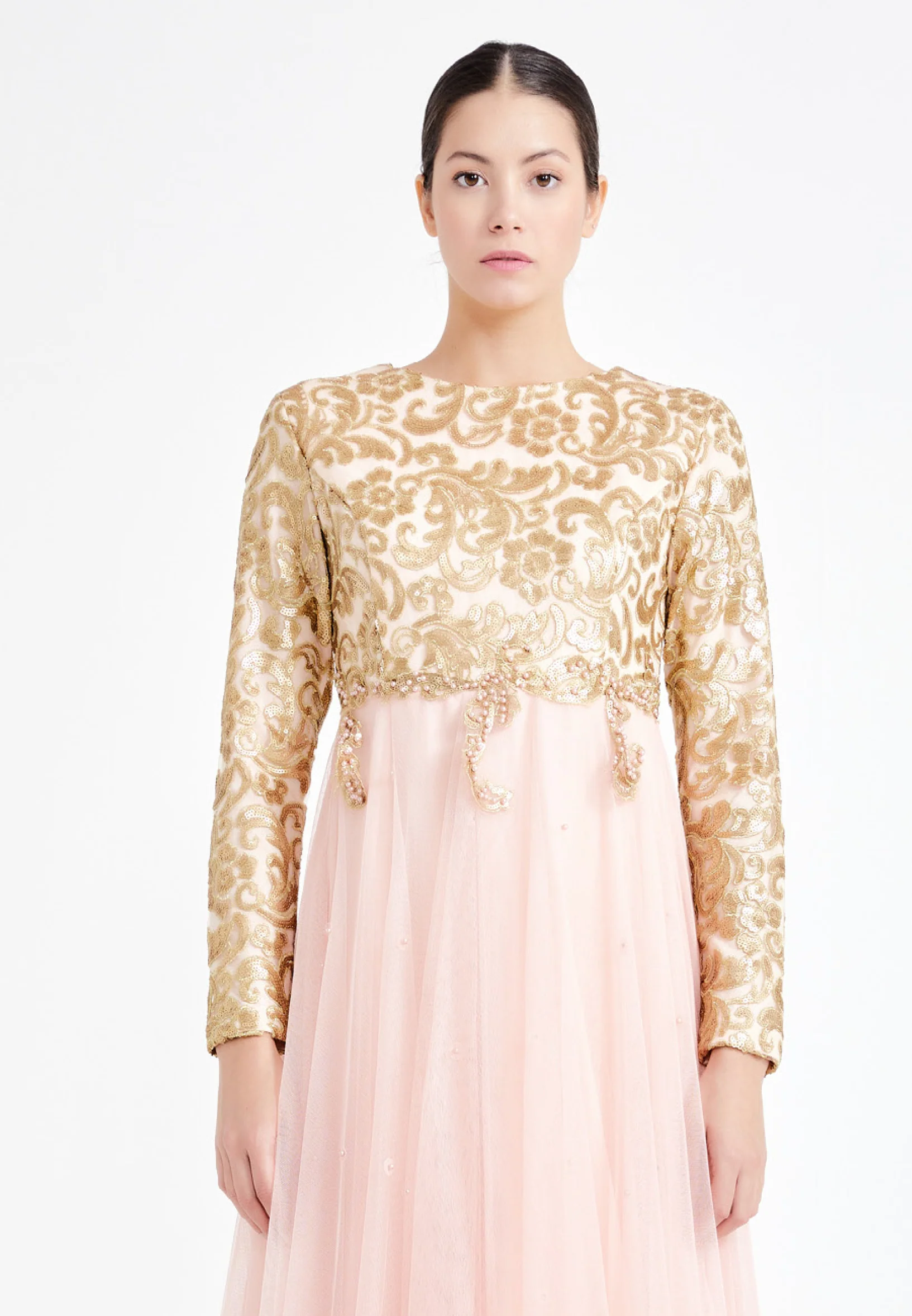 Long Sleeve Maxi Tulle Column Regular Evening Dress efl7106 - Image 8