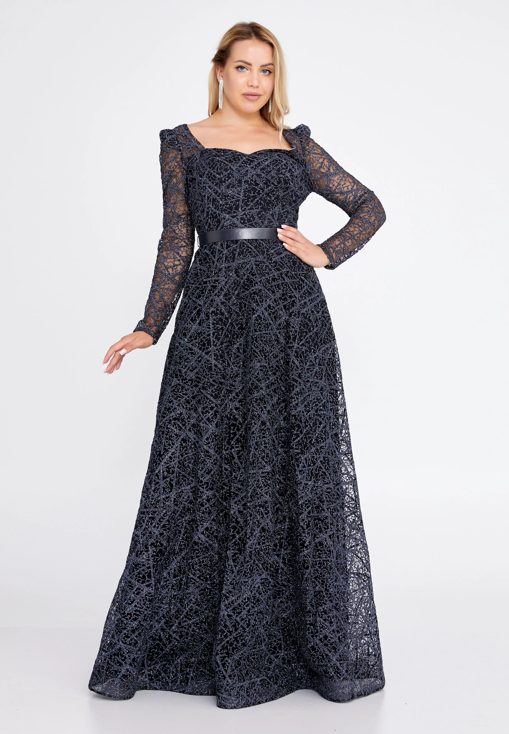 Long Sleeve Maxi Tulle Column Regular Prom Dress bql2424