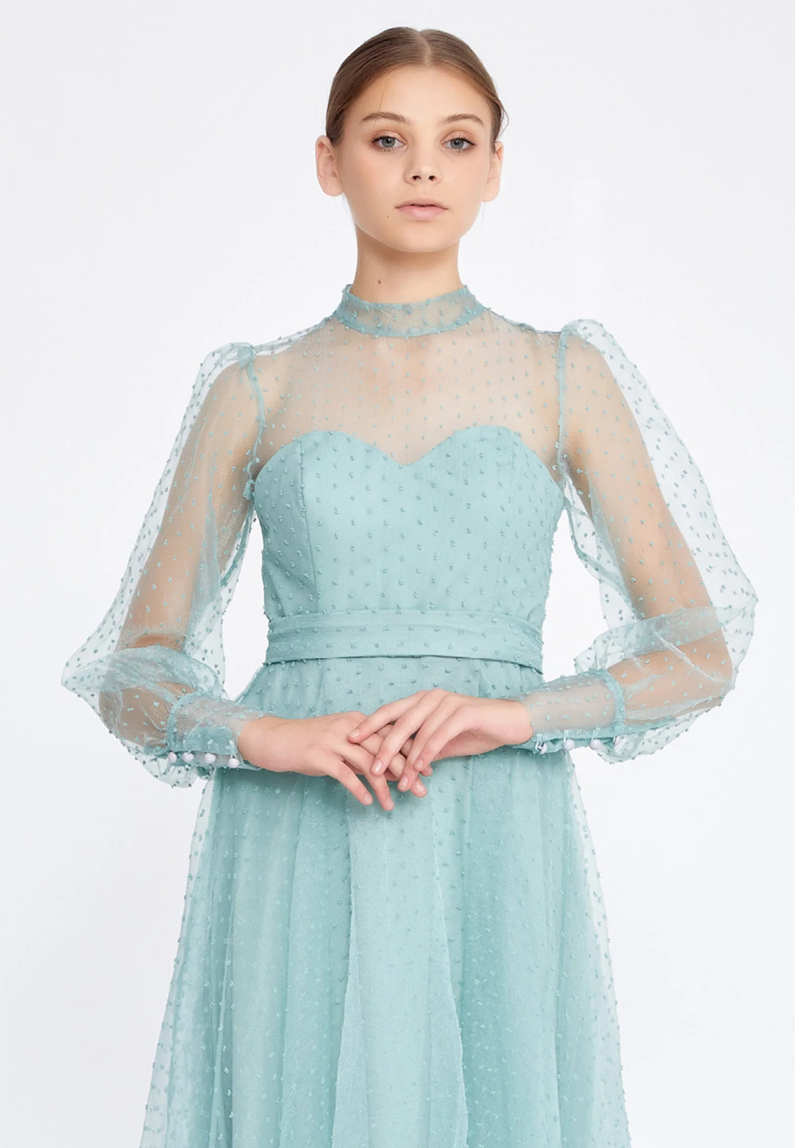 Long Sleeve Maxi Tulle Column Regular Prom Dress drd3054 - Image 4