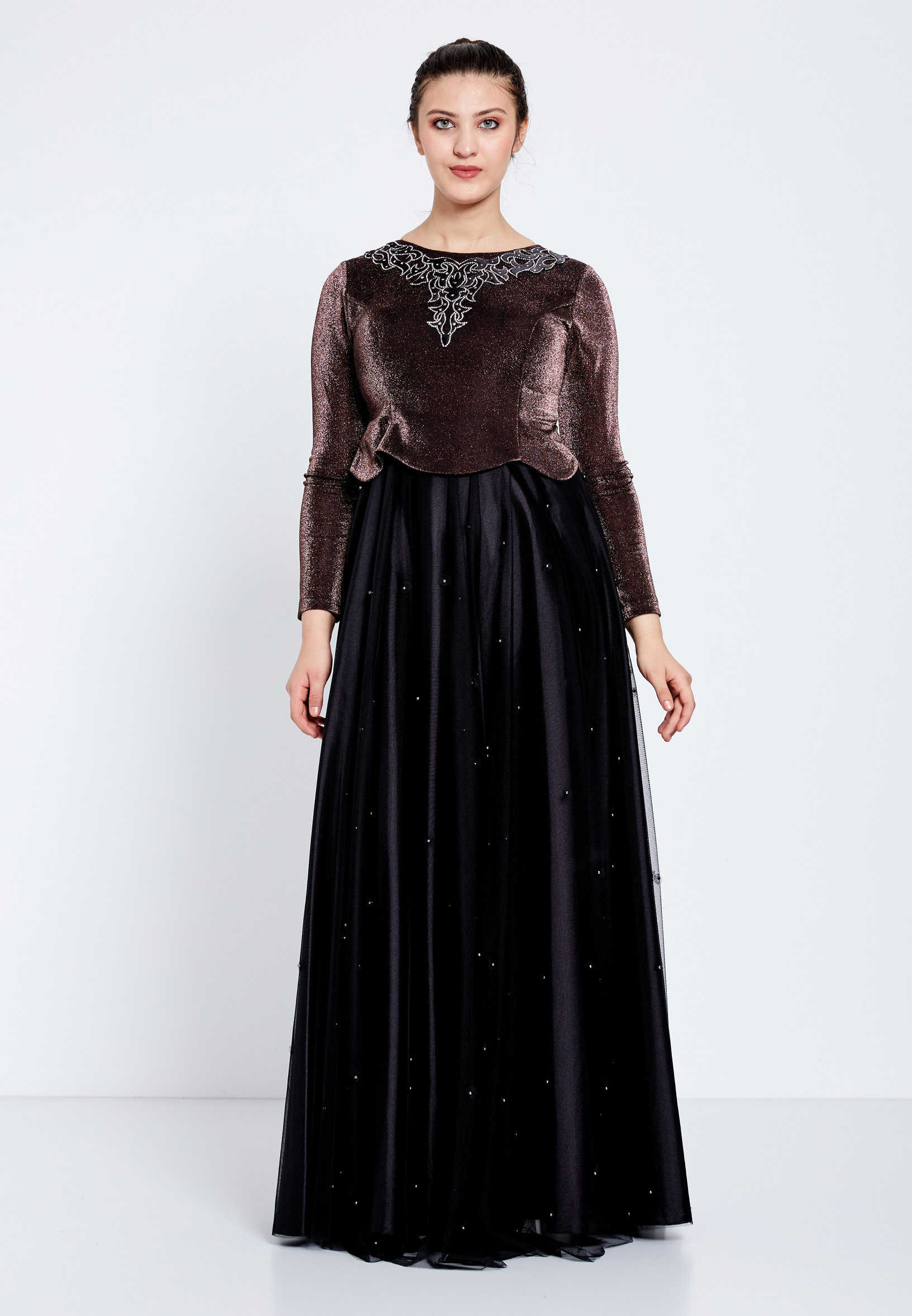 Long Sleeve Maxi Tulle Column Regular Prom Dress efl8172