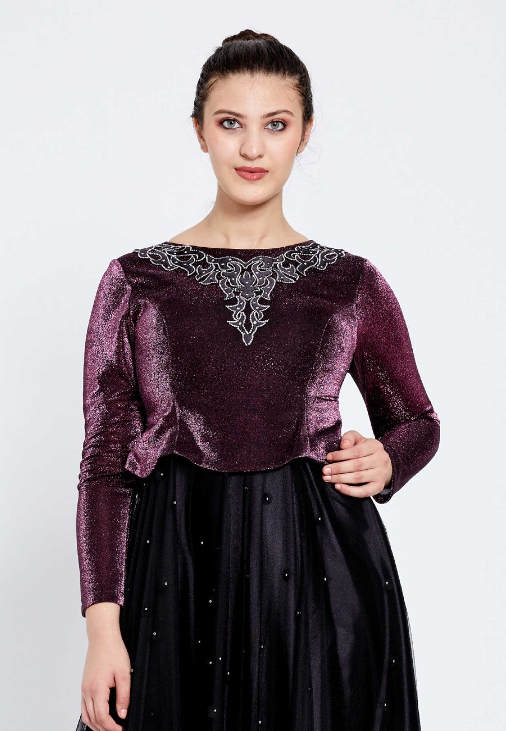 Long Sleeve Maxi Tulle Column Regular Prom Dress efl8172 - Image 12