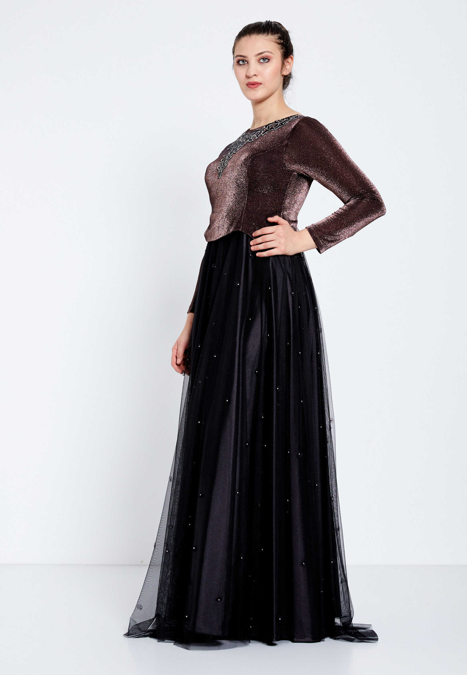 Long Sleeve Maxi Tulle Column Regular Prom Dress efl8172 - Image 3