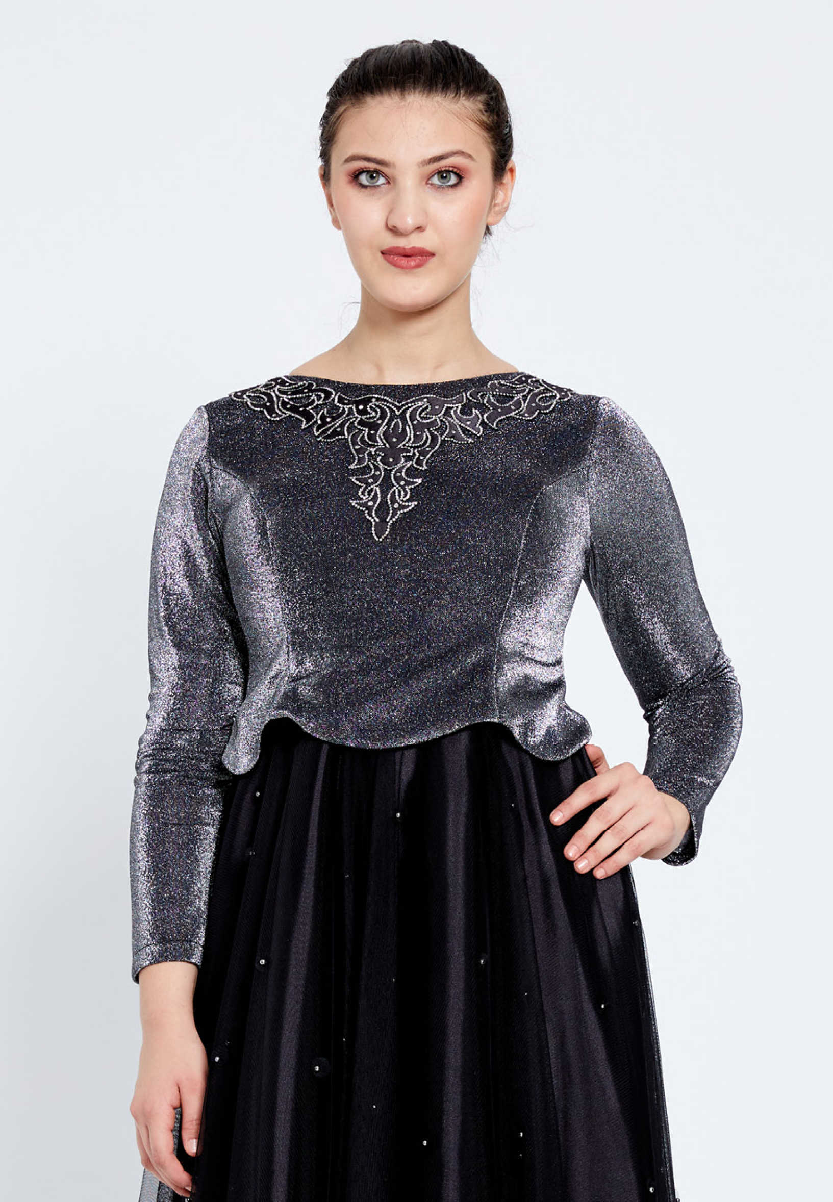 Long Sleeve Maxi Tulle Column Regular Prom Dress efl8172 - Image 8