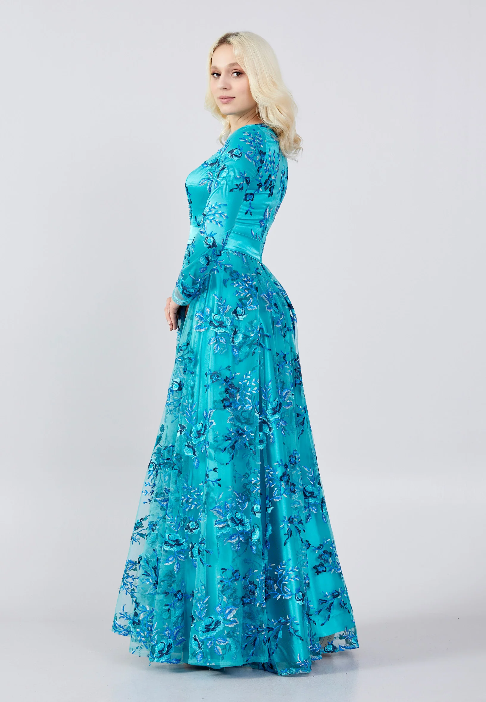 Long Sleeve Maxi Tulle Column Regular Prom Dress fcv8061 - Image 11