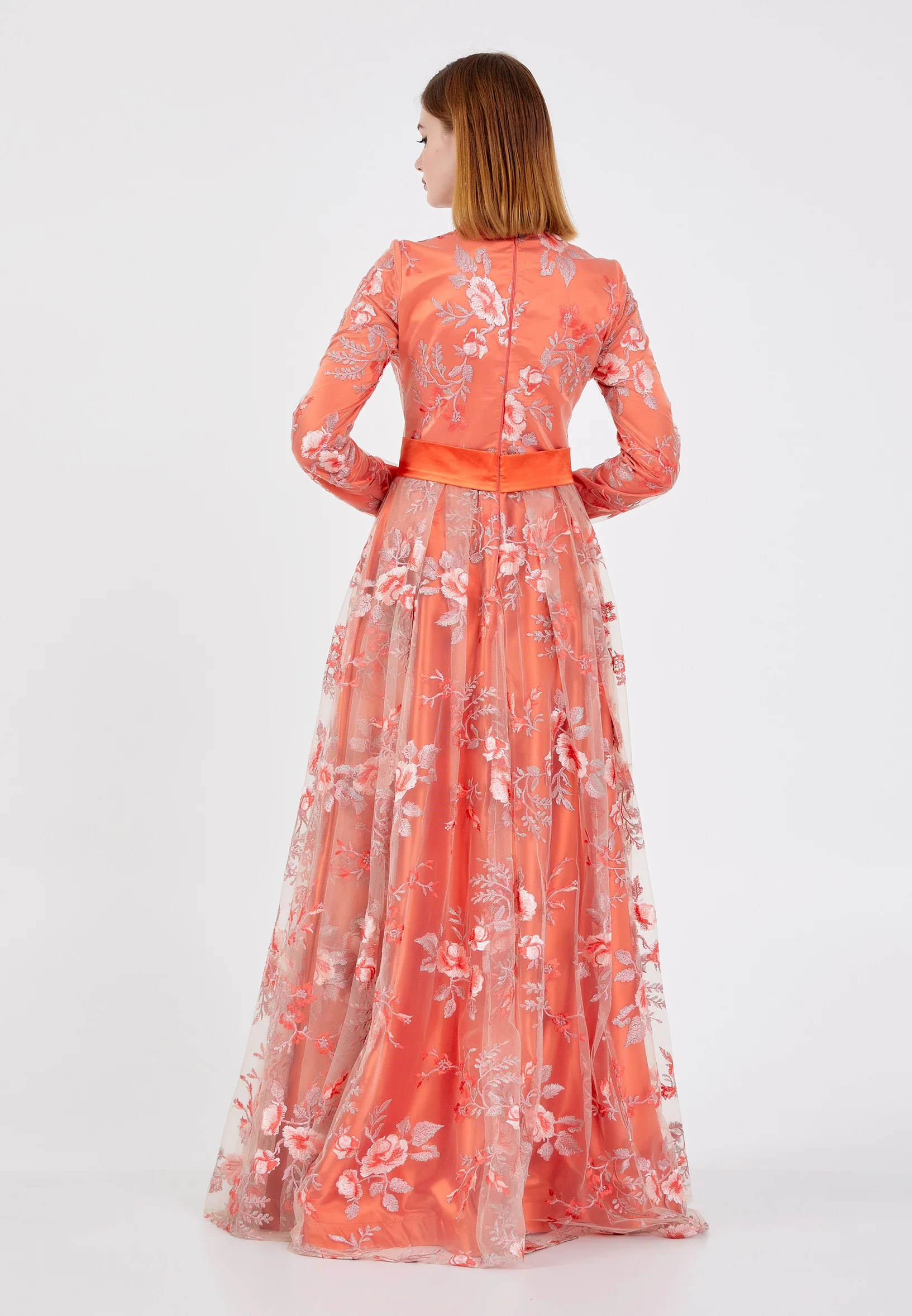 Long Sleeve Maxi Tulle Column Regular Prom Dress fcv8061 - Image 2