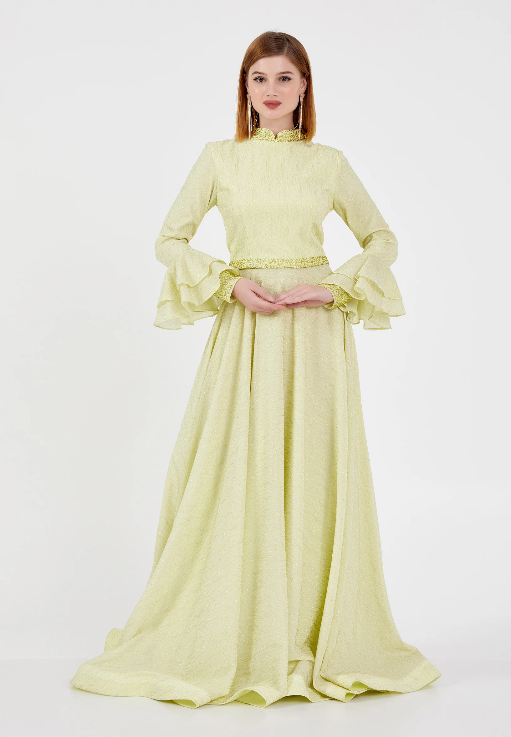 Long Sleeve Maxi Tulle Column Regular Prom Dress frc0361