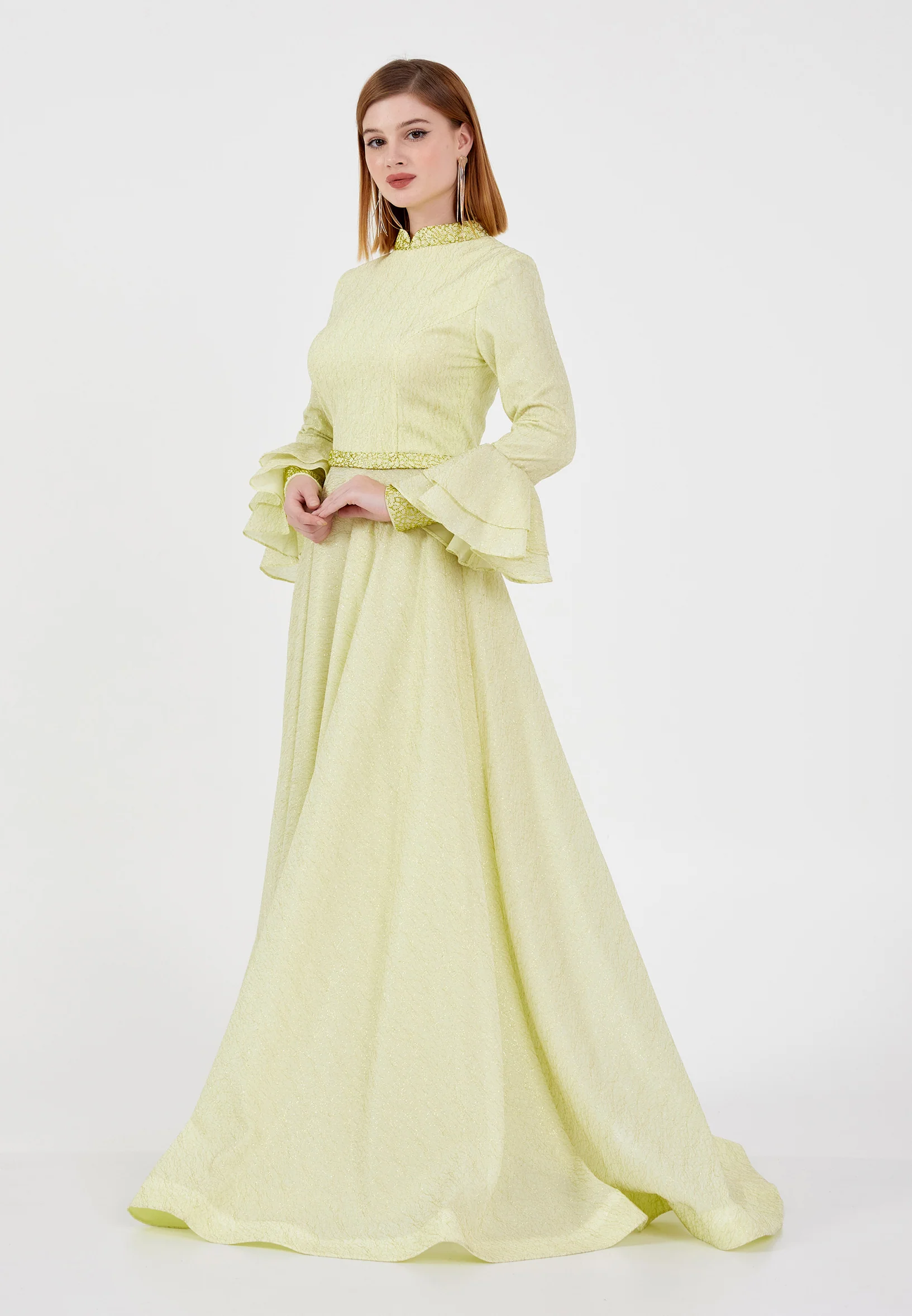 Long Sleeve Maxi Tulle Column Regular Prom Dress frc0361 - Image 3