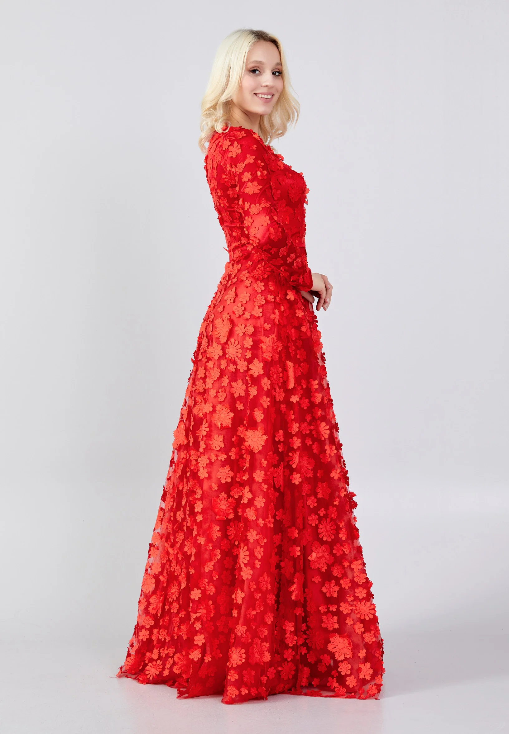 Long Sleeve Maxi Tulle Column Regular Prom Dress frc8074 - Image 3
