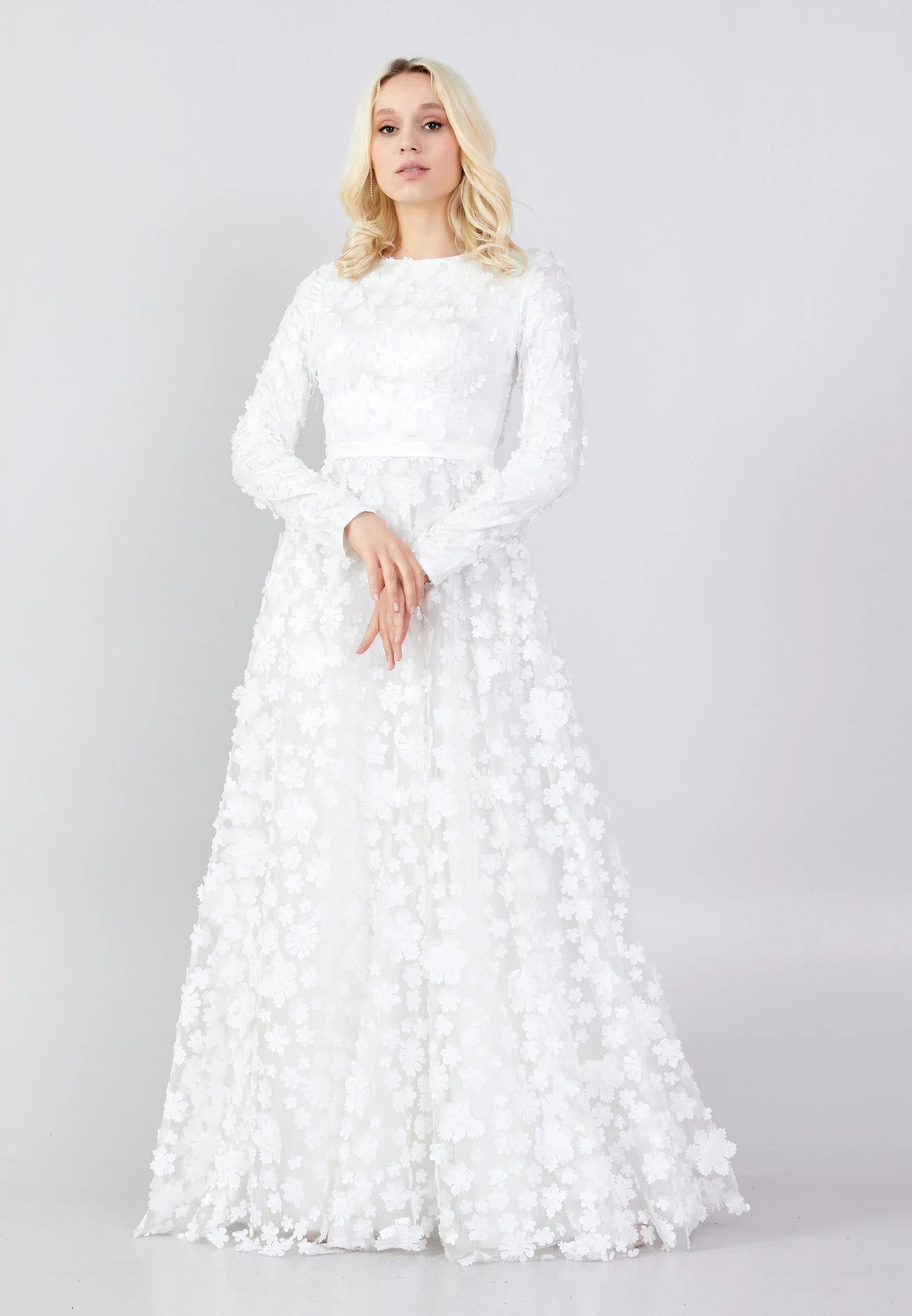 Long Sleeve Maxi Tulle Column Regular Prom Dress frc8074 - Image 5